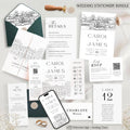 Custom Venue Lineart Invitation Suite | Editable Modern Wedding Invite Canva Template, Wedding Stationery Bundle