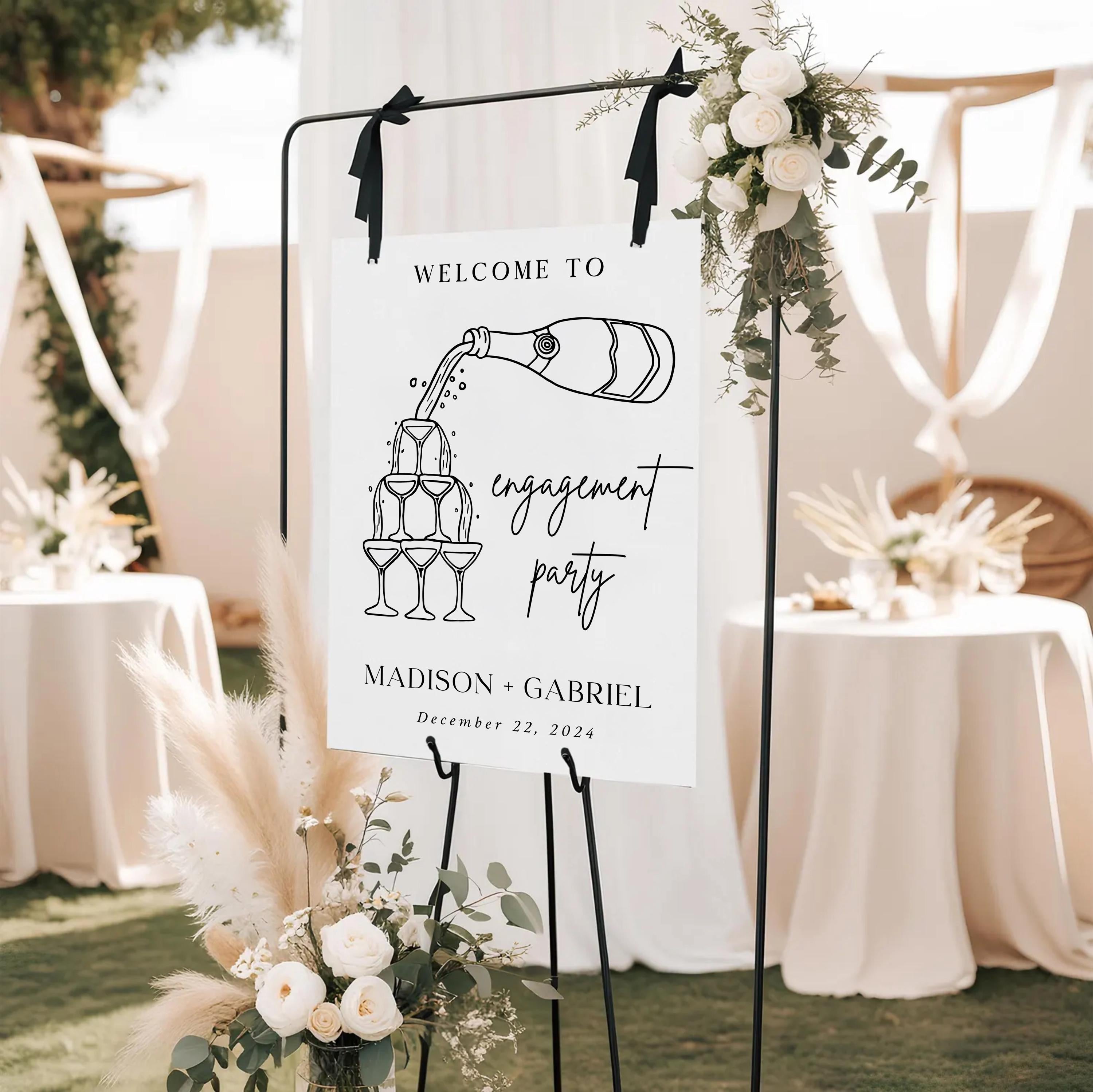 Engagement Party Welcome Sign: Modern Calligraphy, Editable Canva (Digital File)