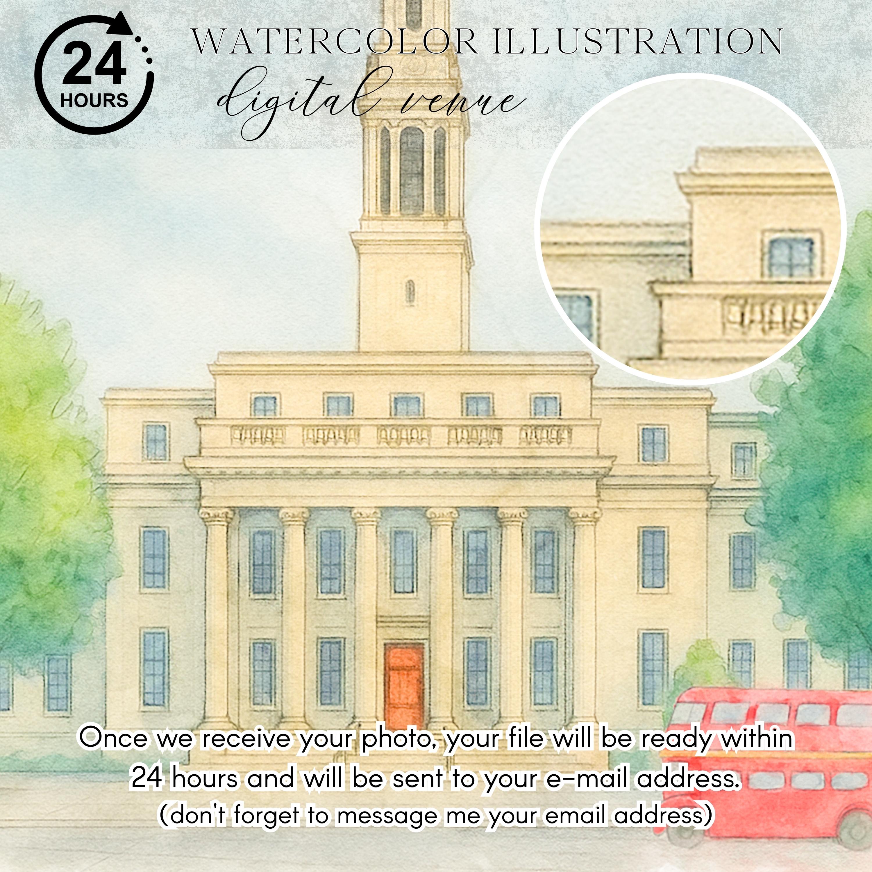 Custom Wedding Venue Watercolor Illustration: Digital Painting Print