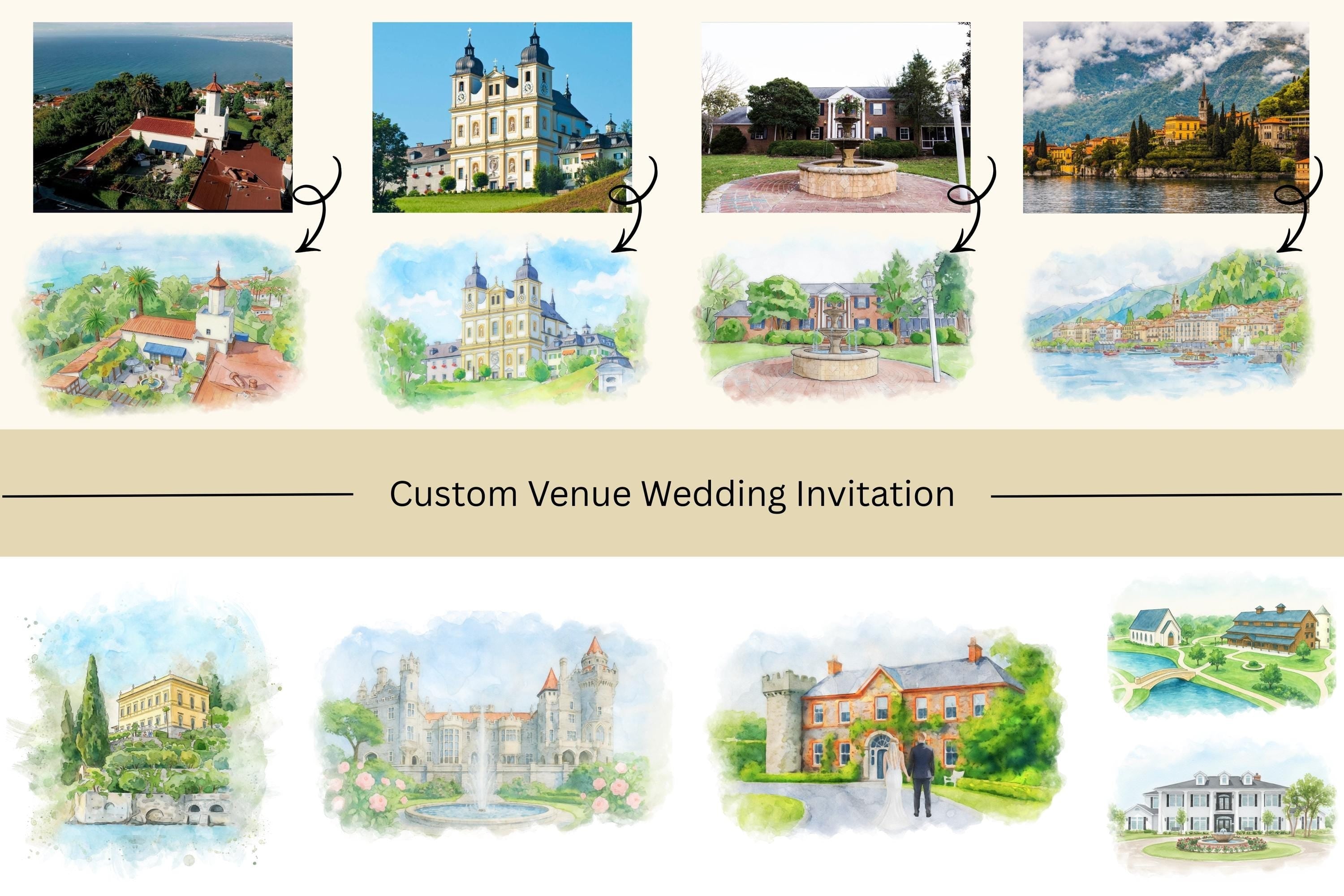 Custom Watercolor Venue Wedding Invitation | Editable Canva Gatefold Invite | Modern Wedding Template