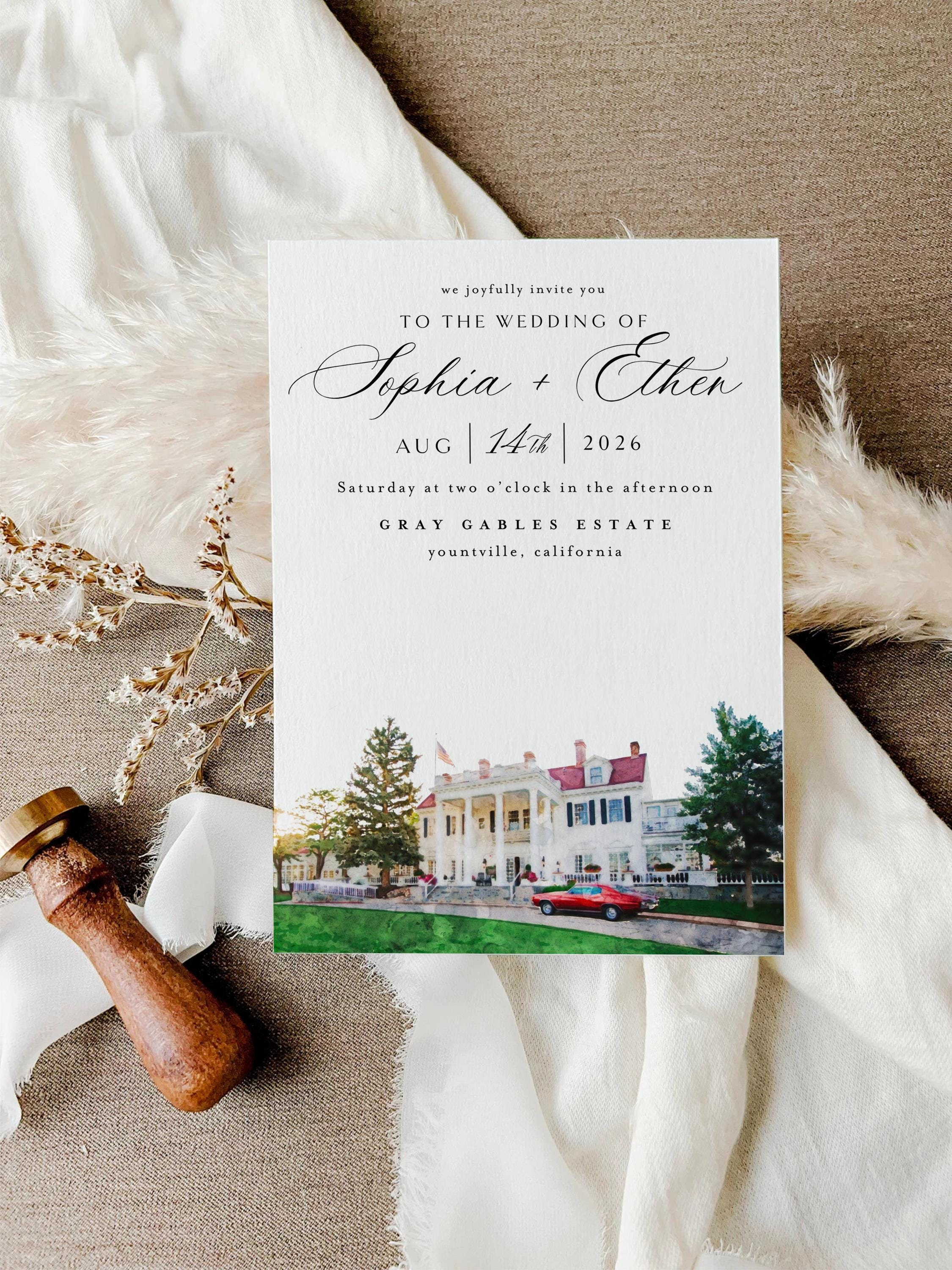 Custom Watercolor Venue Wedding Invitation Template (Digital Download)