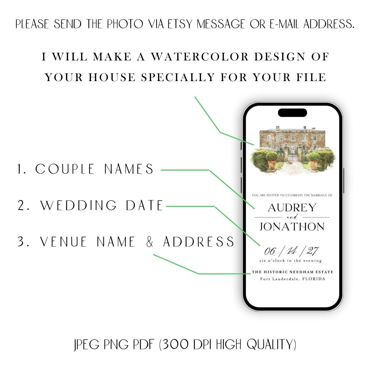 Digital Venue Sketch Save the Date: Watercolor Wedding Invitation (E-vite)