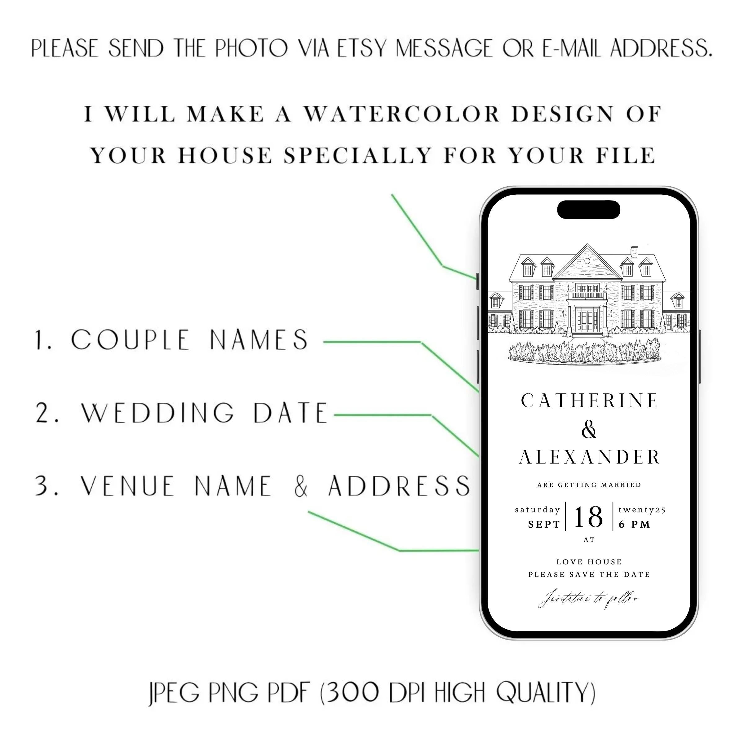 Digital Venue Sketch Save the Date: Personalized E-vite (JPEG, PNG, PDF