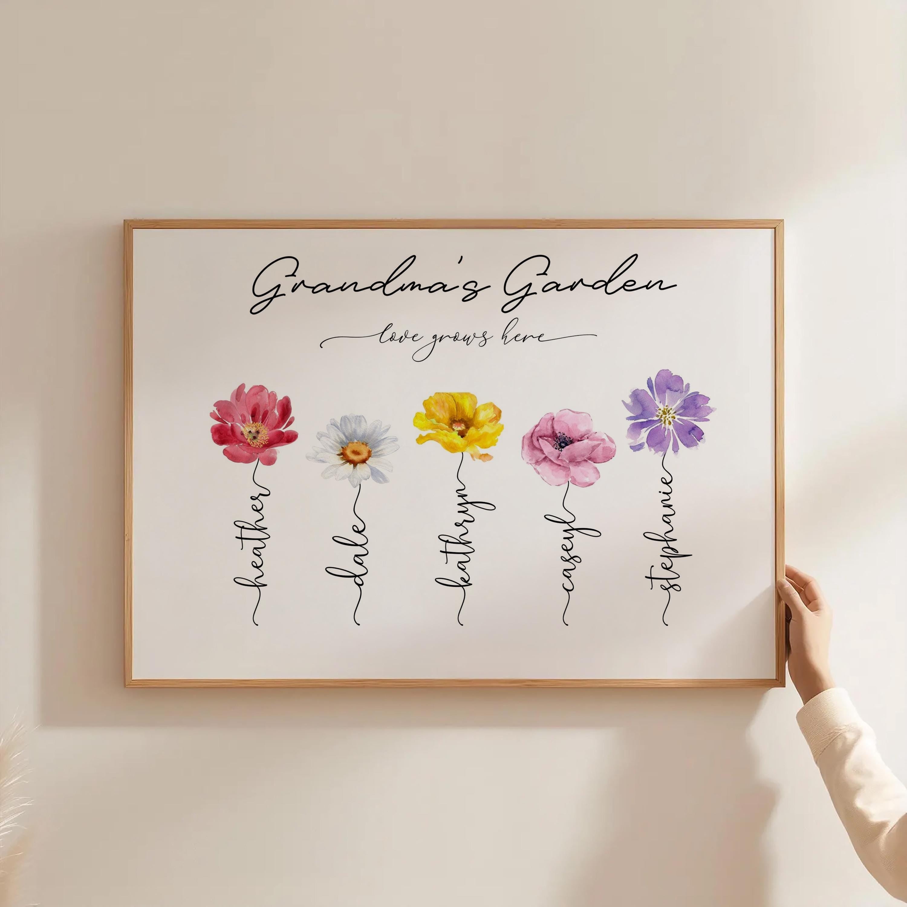 Custom Birth Month Flower Garden Print, Watercolor Family Name Art (Digital Download)
