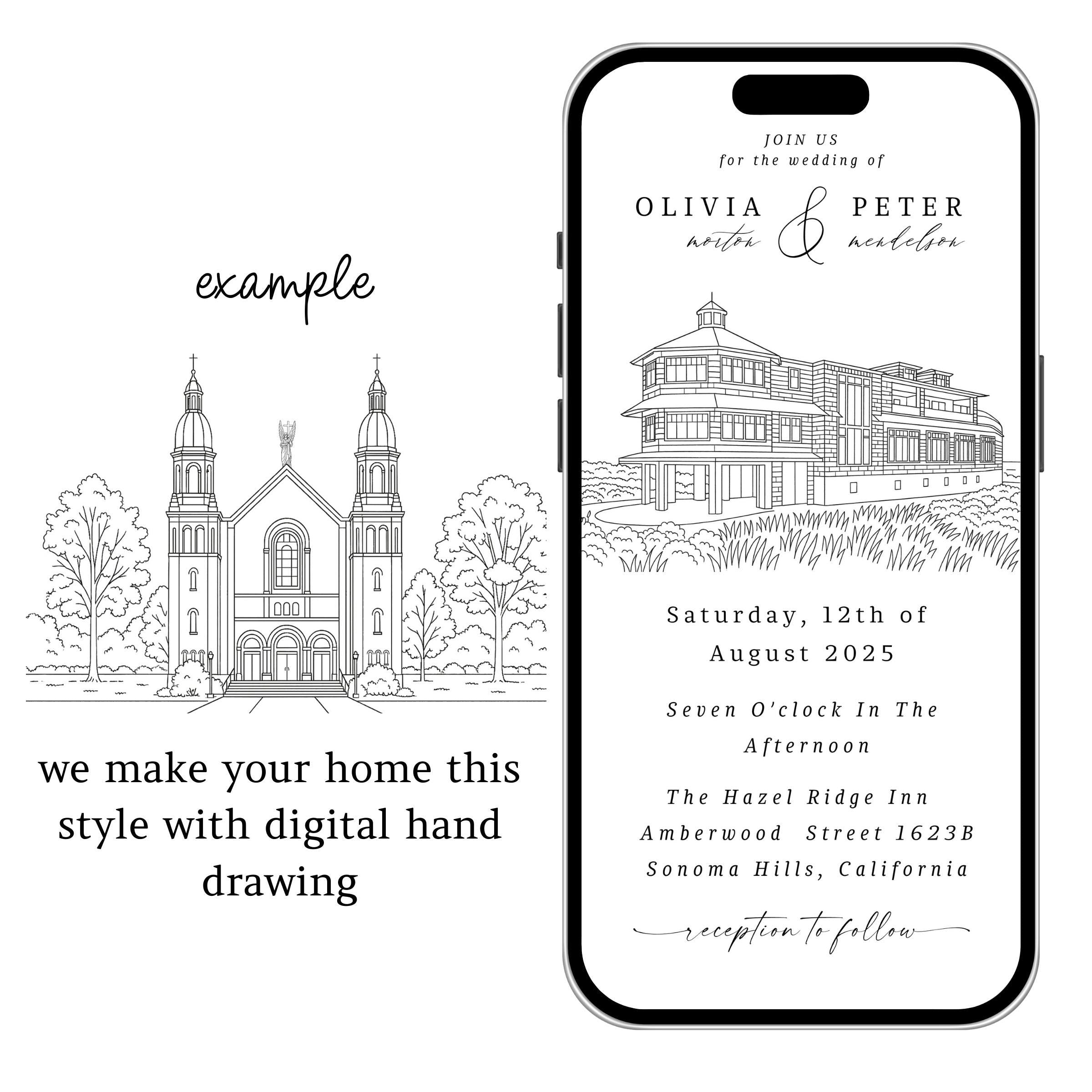 Digital Venue Sketch Save the Date: Personalized E-vite (JPEG, PNG, PDF