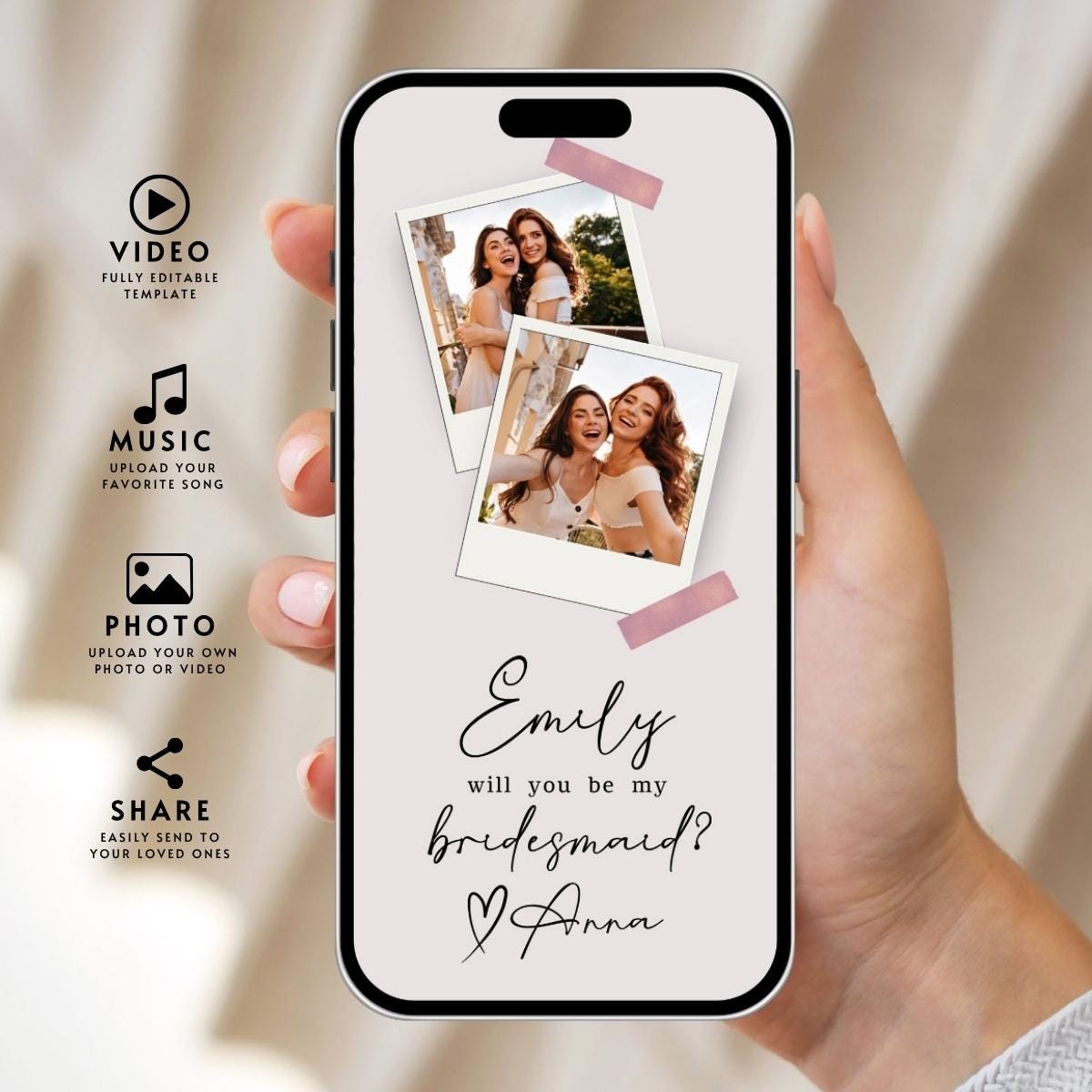 Bridesmaid Proposal Video Template: Animated Text & Music (Canva)