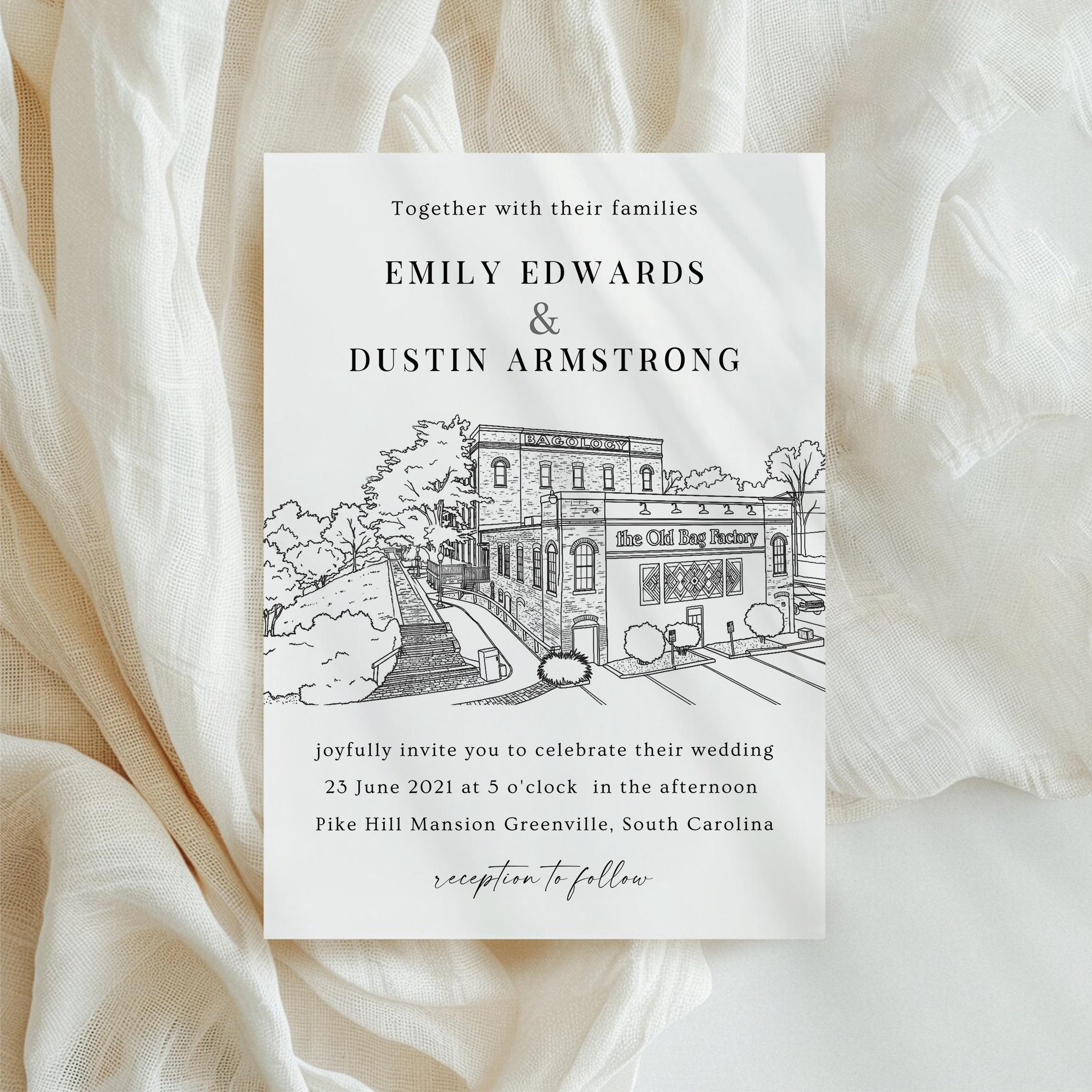 Personalized Wedding Venue Sketch Invitation Suite, Fully Editable DIY Canva Template, Wedding Stationery Bundle