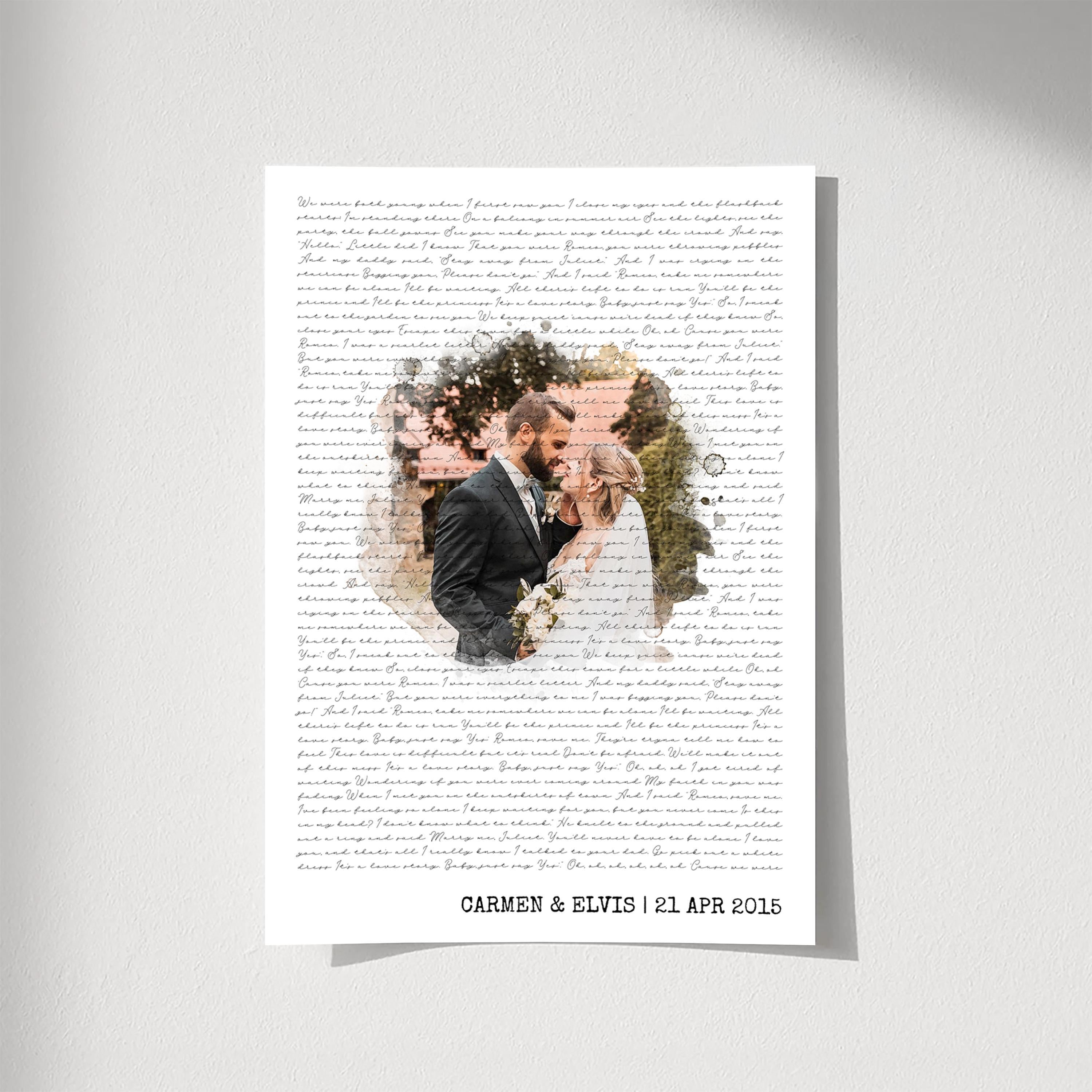 Custom Wedding Song Print - Personalized Lyrics with Photo, First Dance Gift ,