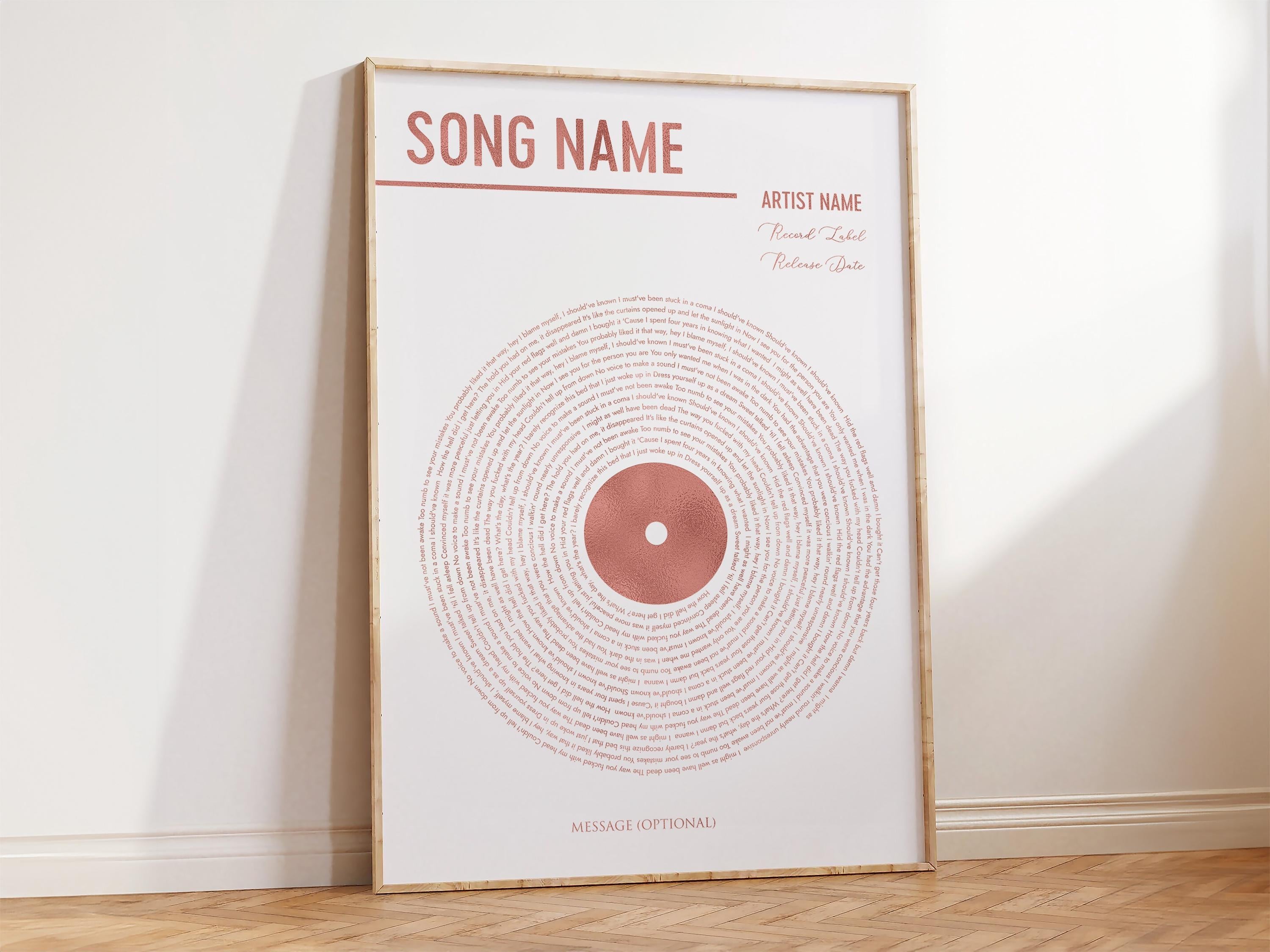 Vinyl Record Song Lyrics Print - Personalized Digital Art