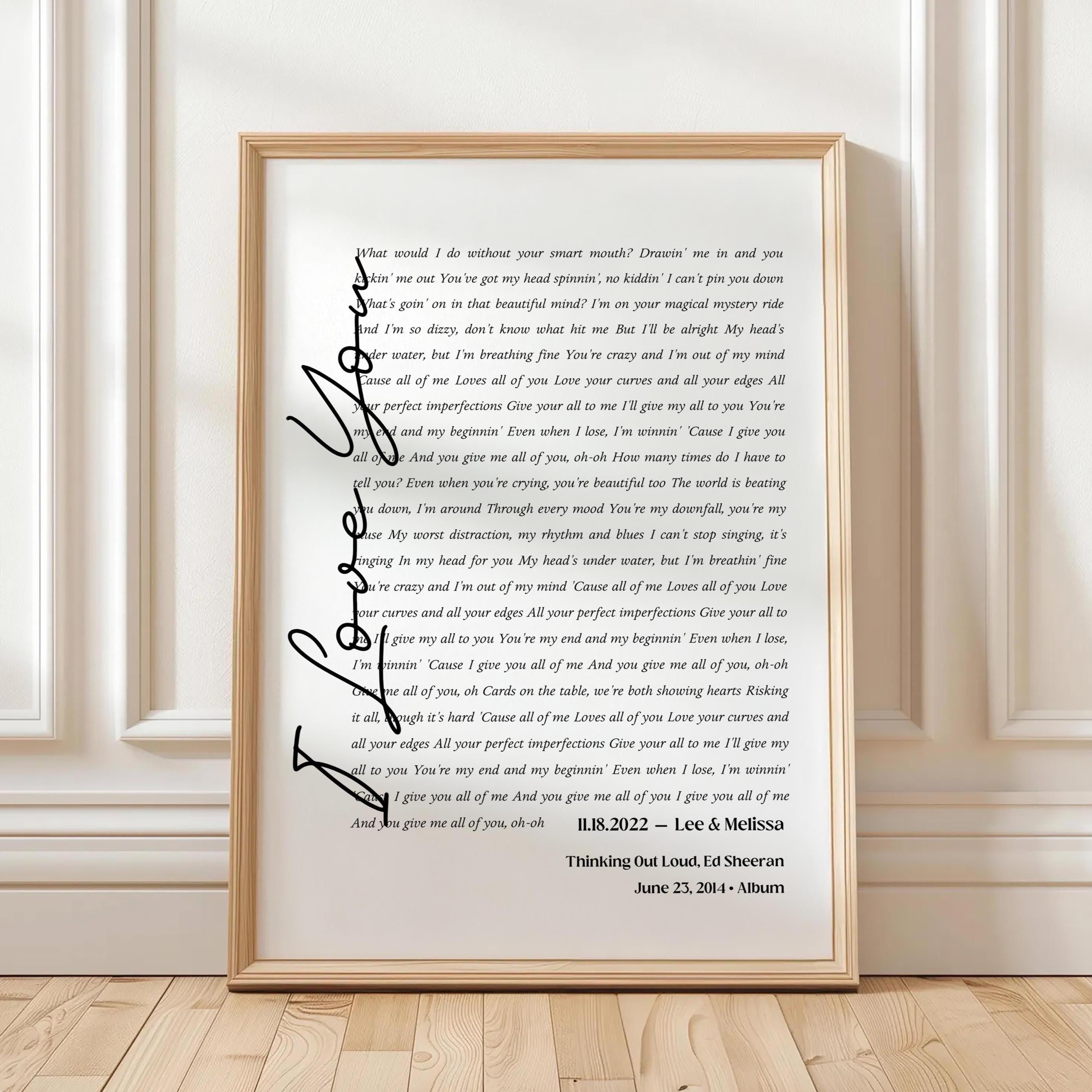 Wedding Song Lyrics Canvas Print, Personalized First Dance (Digital File)