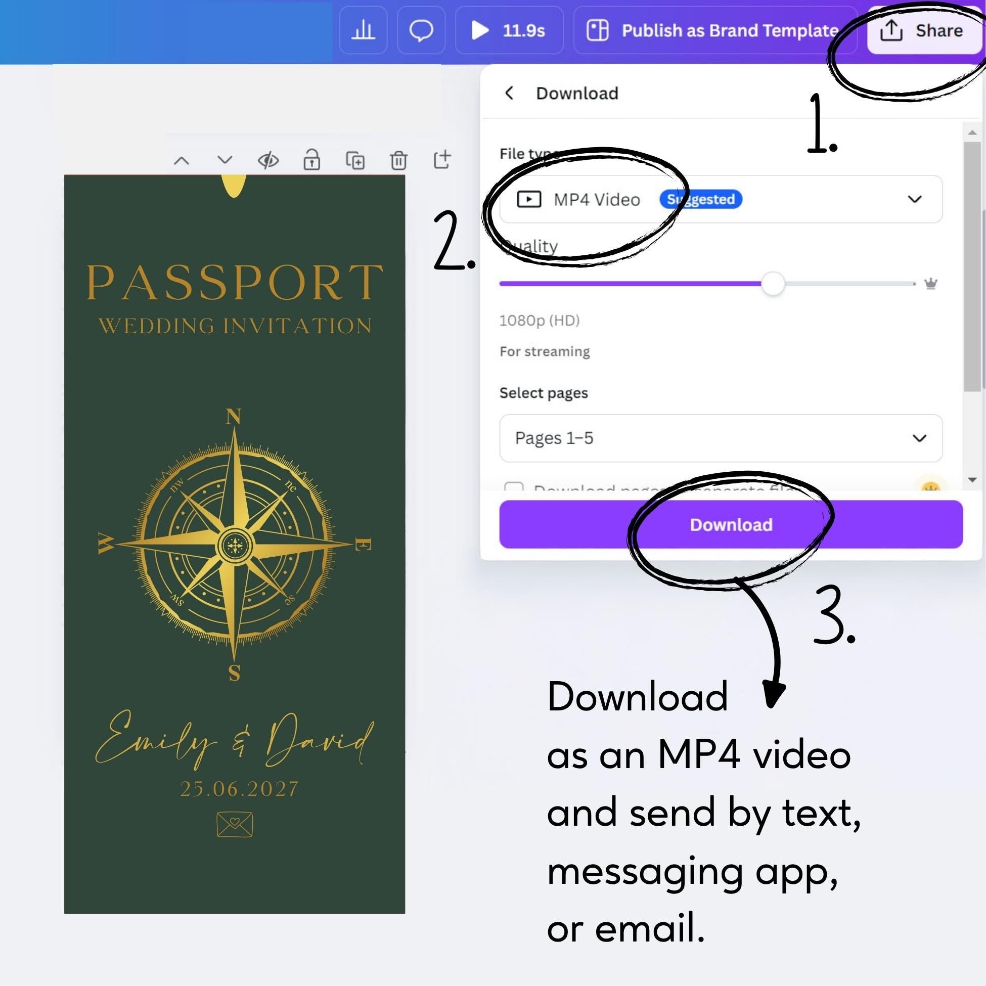 Animated Passport Wedding Invitation Template, Destination Invite (Canva Template)