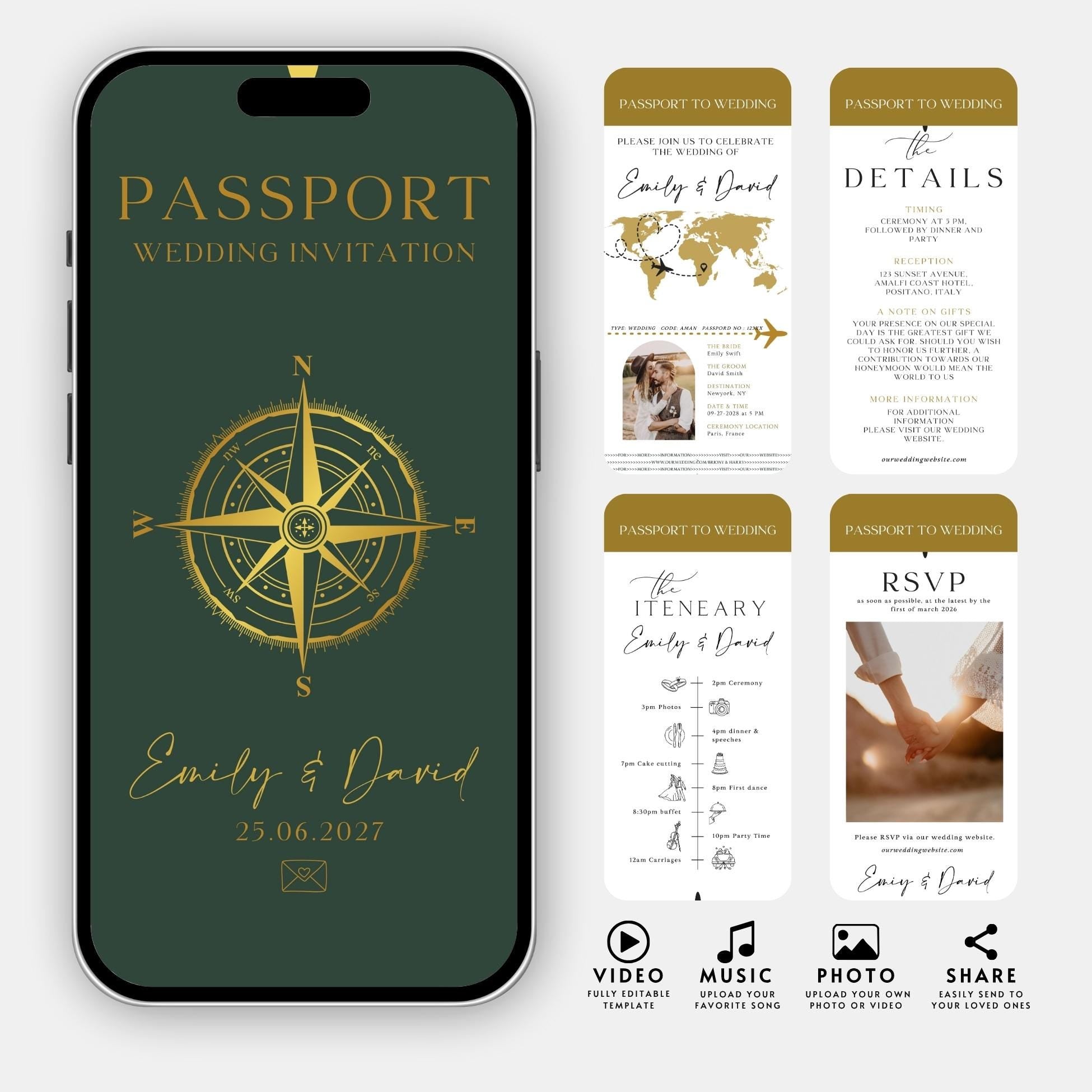 Animated Passport Wedding Invitation Template, Destination Invite (Canva Template)
