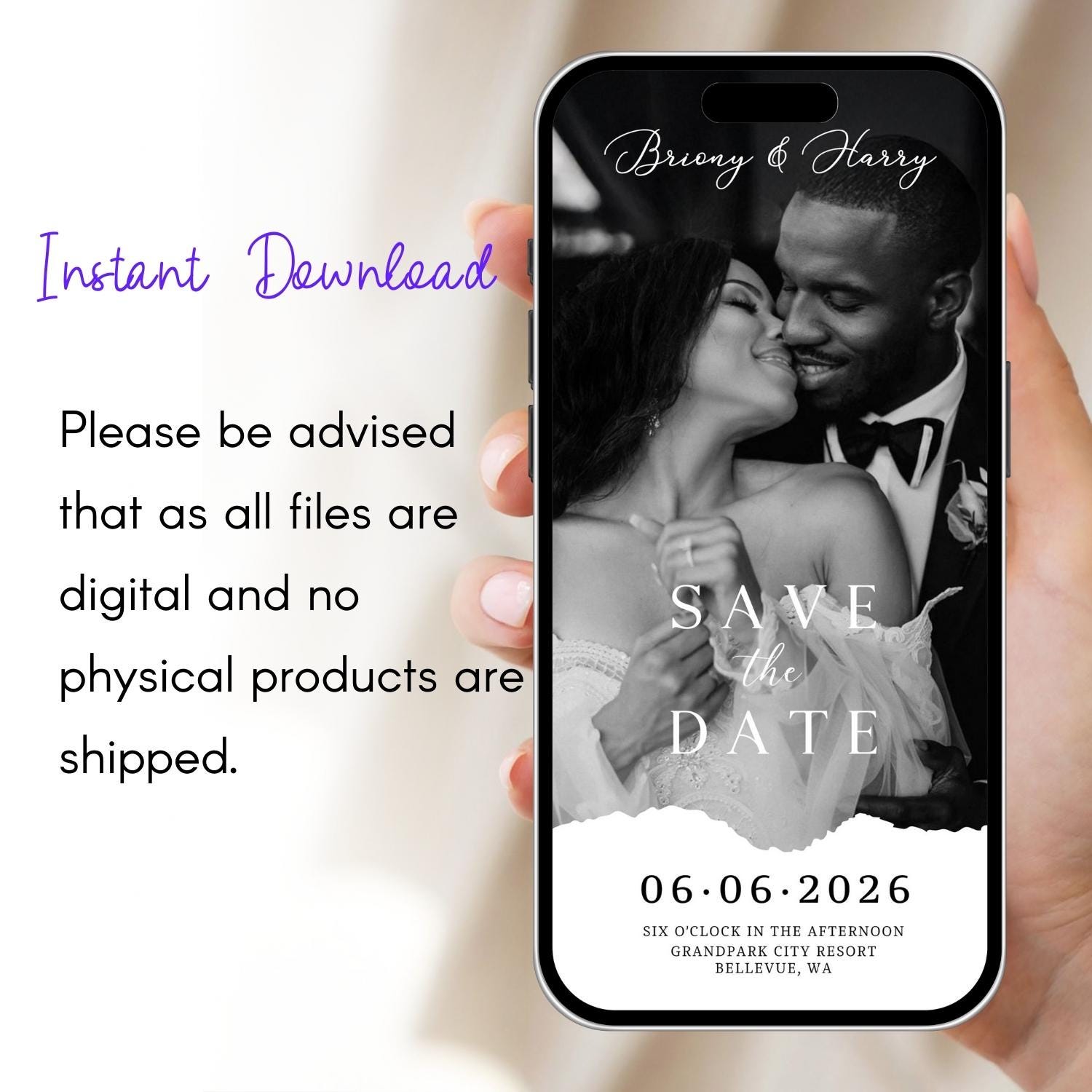 Animated Photo Save the Date Template: Editable Wedding Invitation (Digital Download)