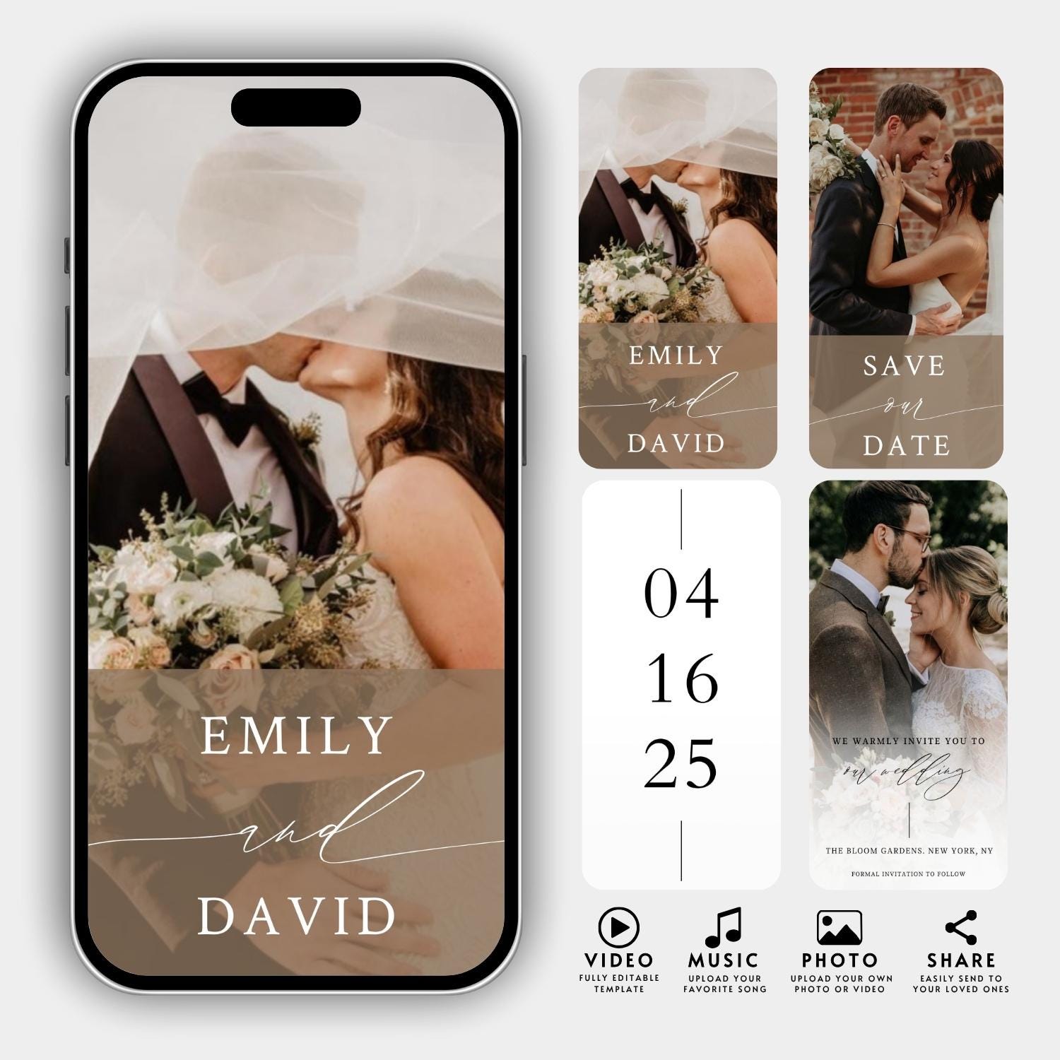 Animated Wedding Save the Date Template: Photo Invitation (Canva Editable, Digital Download)