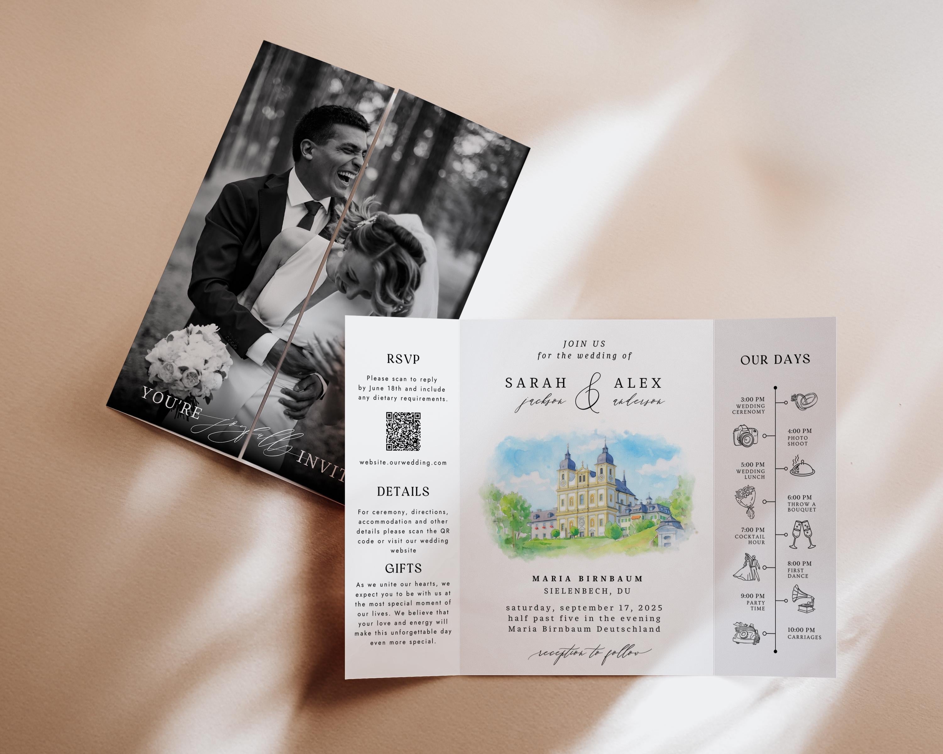 Photo Wedding Invitation Venue Template | Editable Canva Custom Gatefold Invite | Modern Wedding