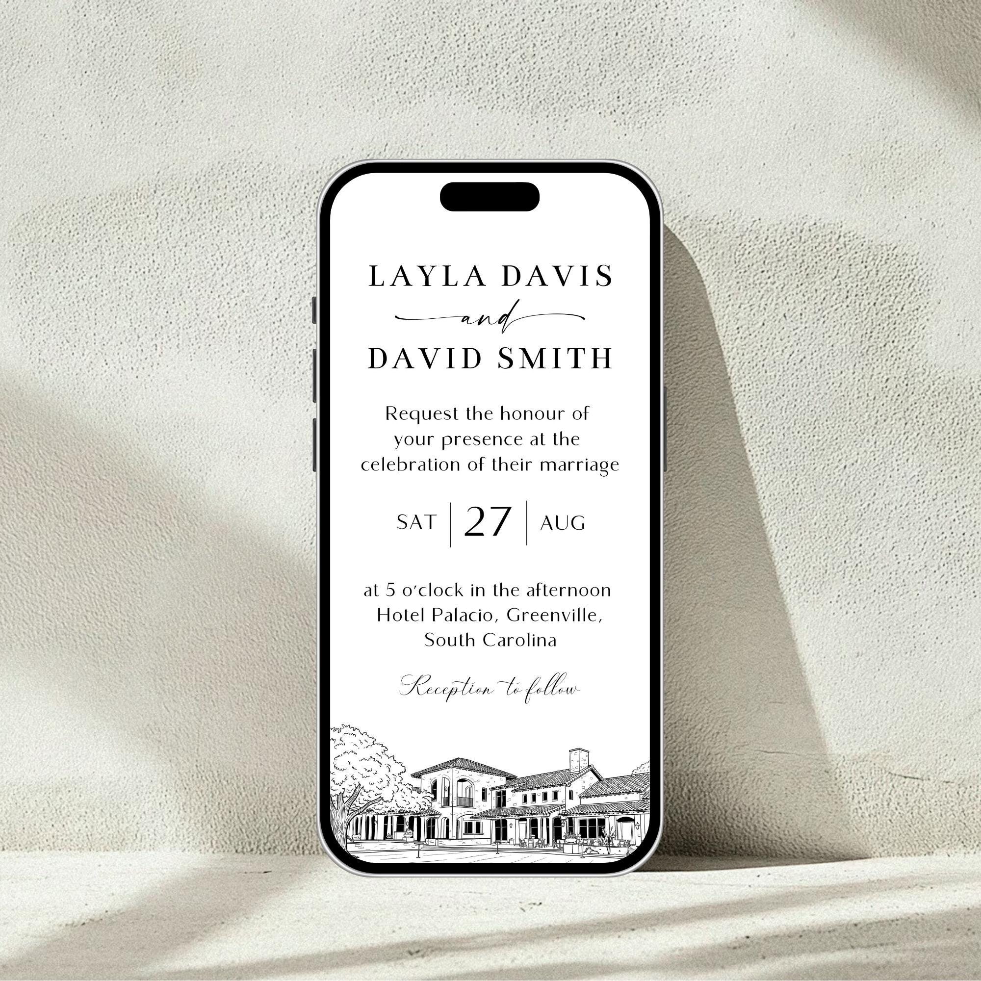 Personalized Wedding Venue Sketch Invitation Suite, Fully Editable DIY Canva Template, Wedding Stationery Bundle