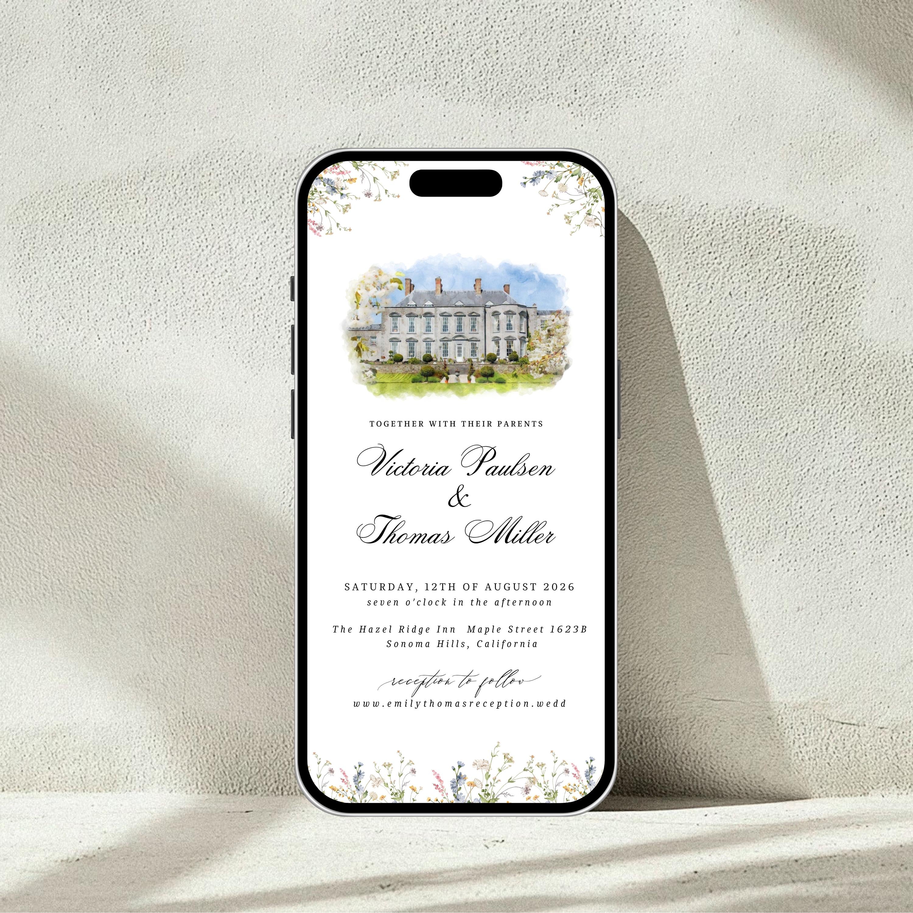 Custom Watercolor Venue Wedding Invitation | Editable Canva Invite Template | Modern Wedd Template,