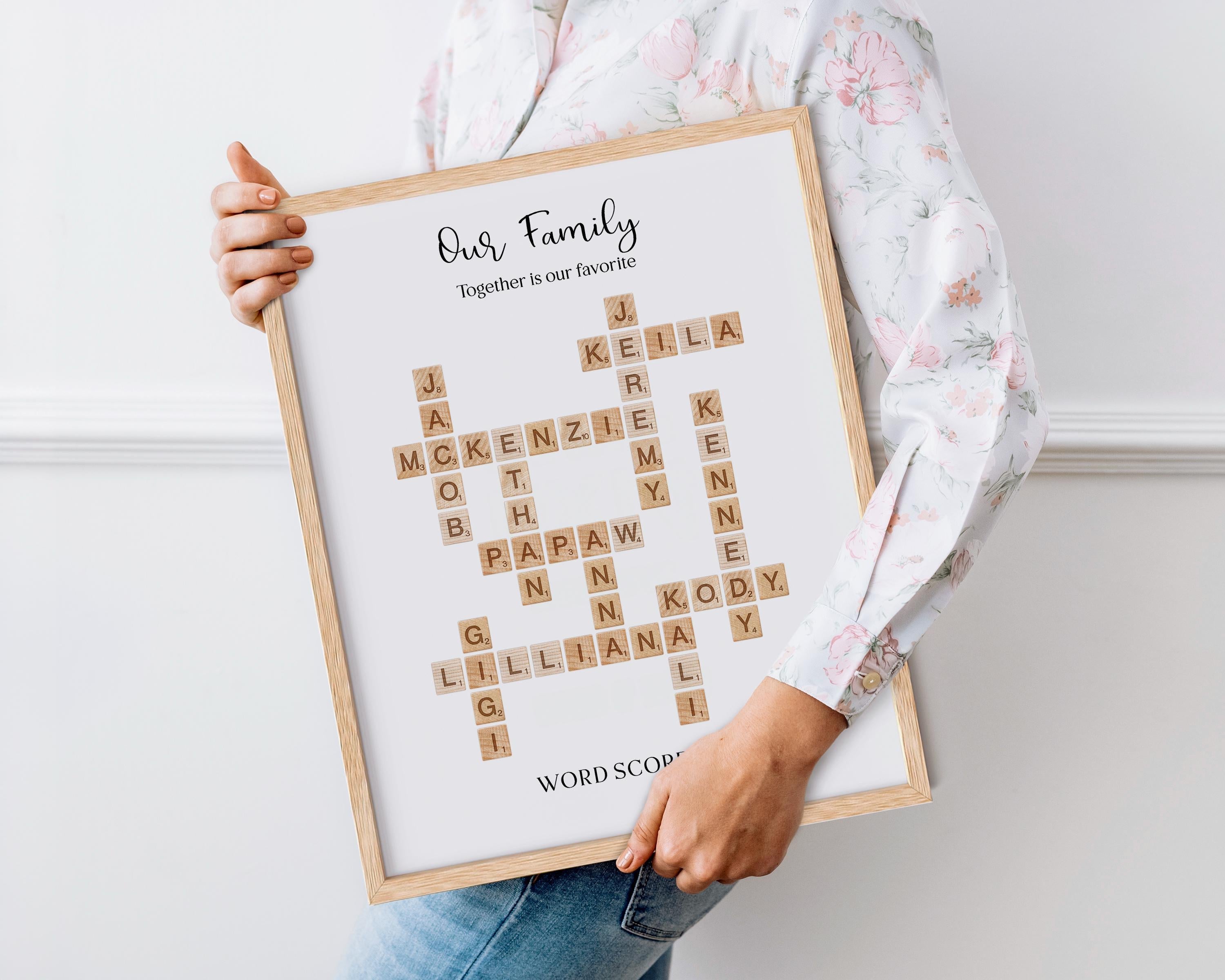 Personalized Family Scrabble Name Print, Custom Crossword Gift (Digital Download)