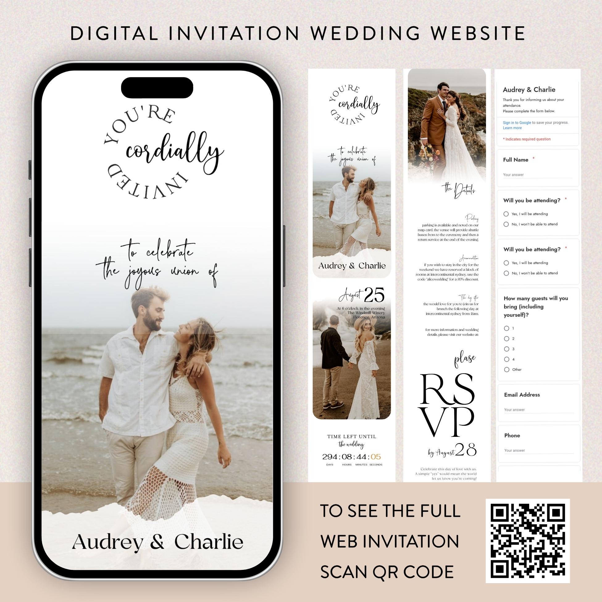 Wedding Web Invitation Template, Interactive RSVP, Countdown (Digital Download)