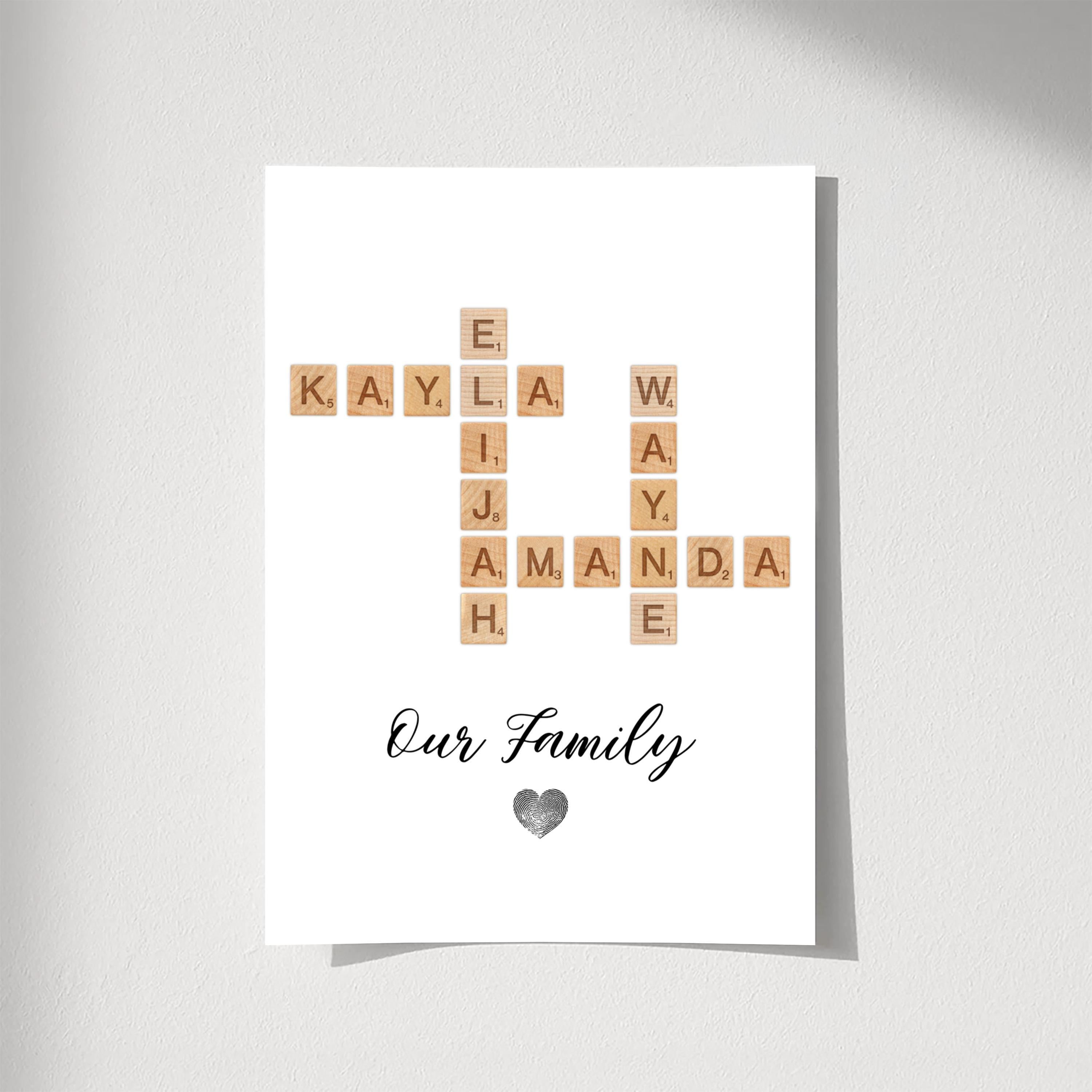 Personalized Family Name Print - Scrabble Puzzle Style Wall Decor