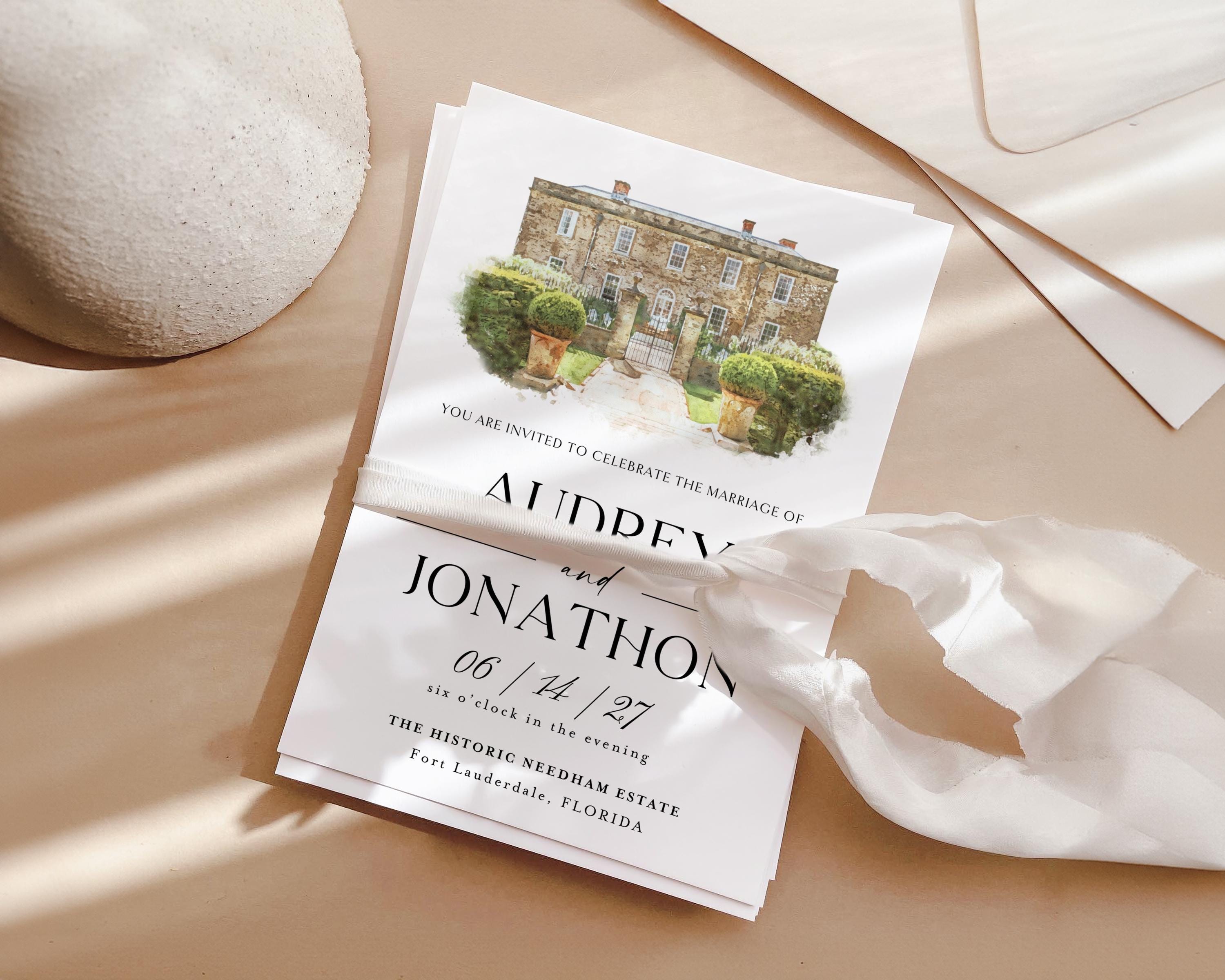 Custom Wedding Venue Watercolor Illustration: Digital Art (Digital File)