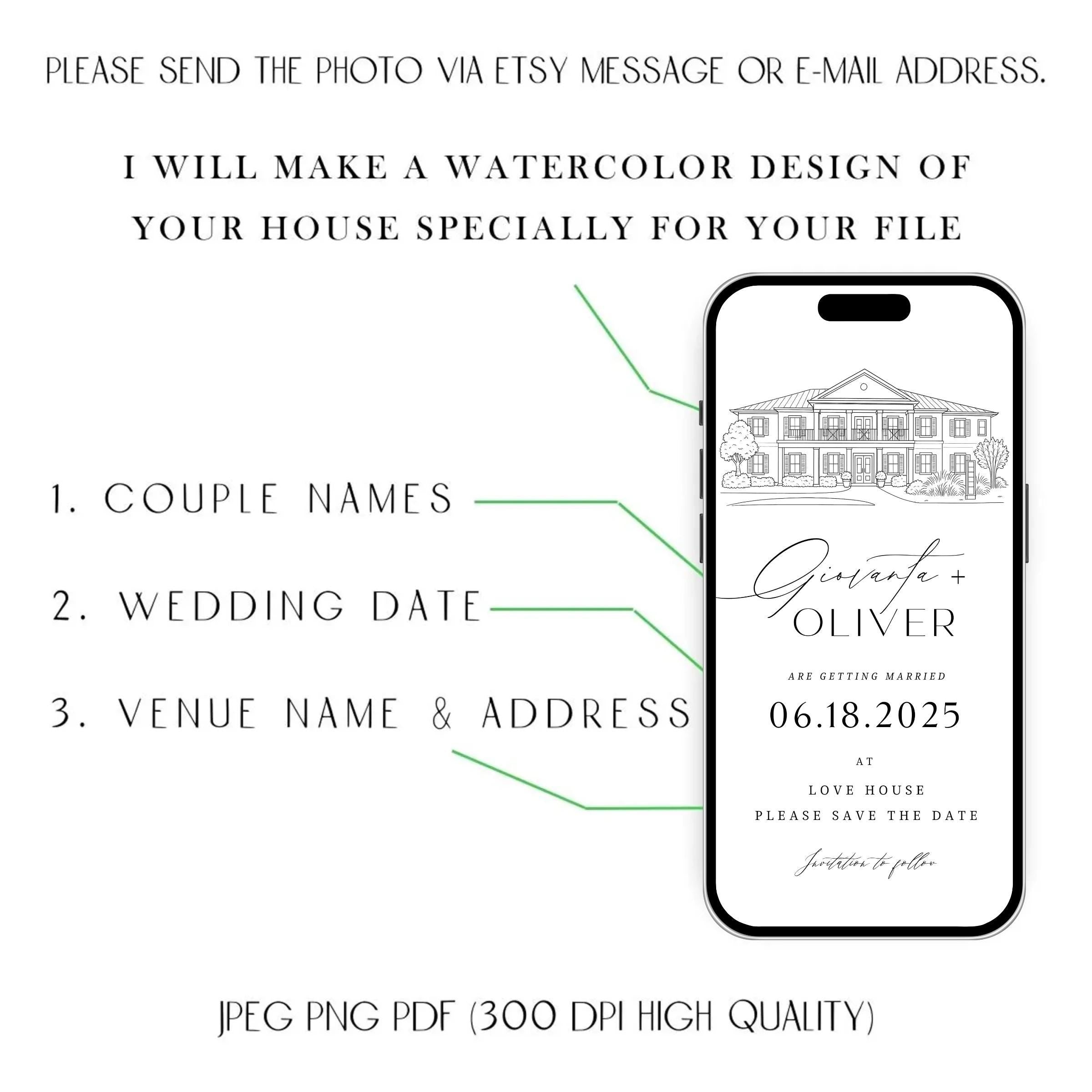 Venue Sketch Save the Date: Digital Wedding Invitation (JPEG, PNG, PDF