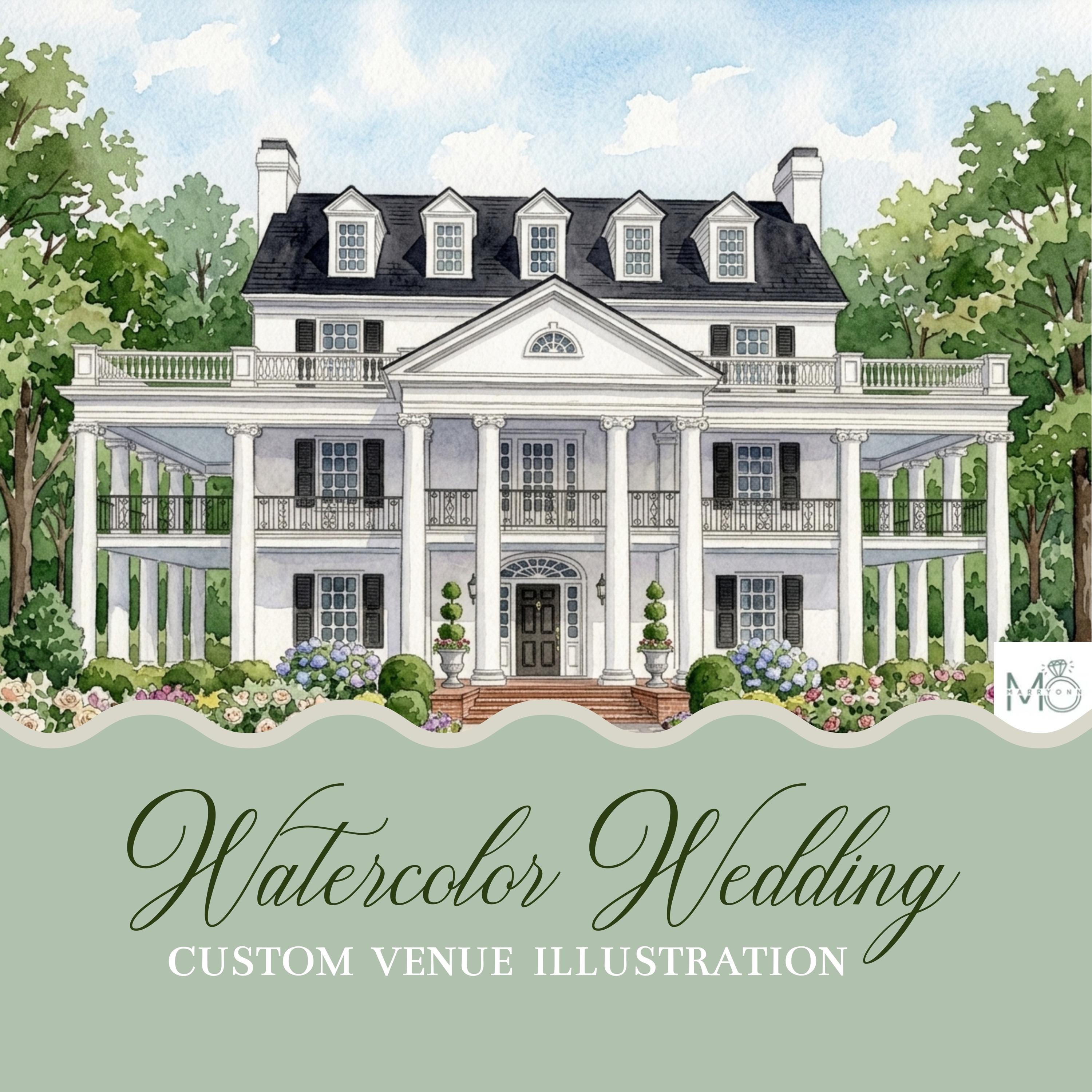 Custom Watercolor Wedding Venue Illustration - Anniversary Gift (Digital Download)