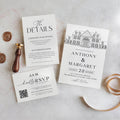 Custom Wedding Venue Line Art Invitation: DIY Canva Template (RSVP ,Details,include) (Digital Download)