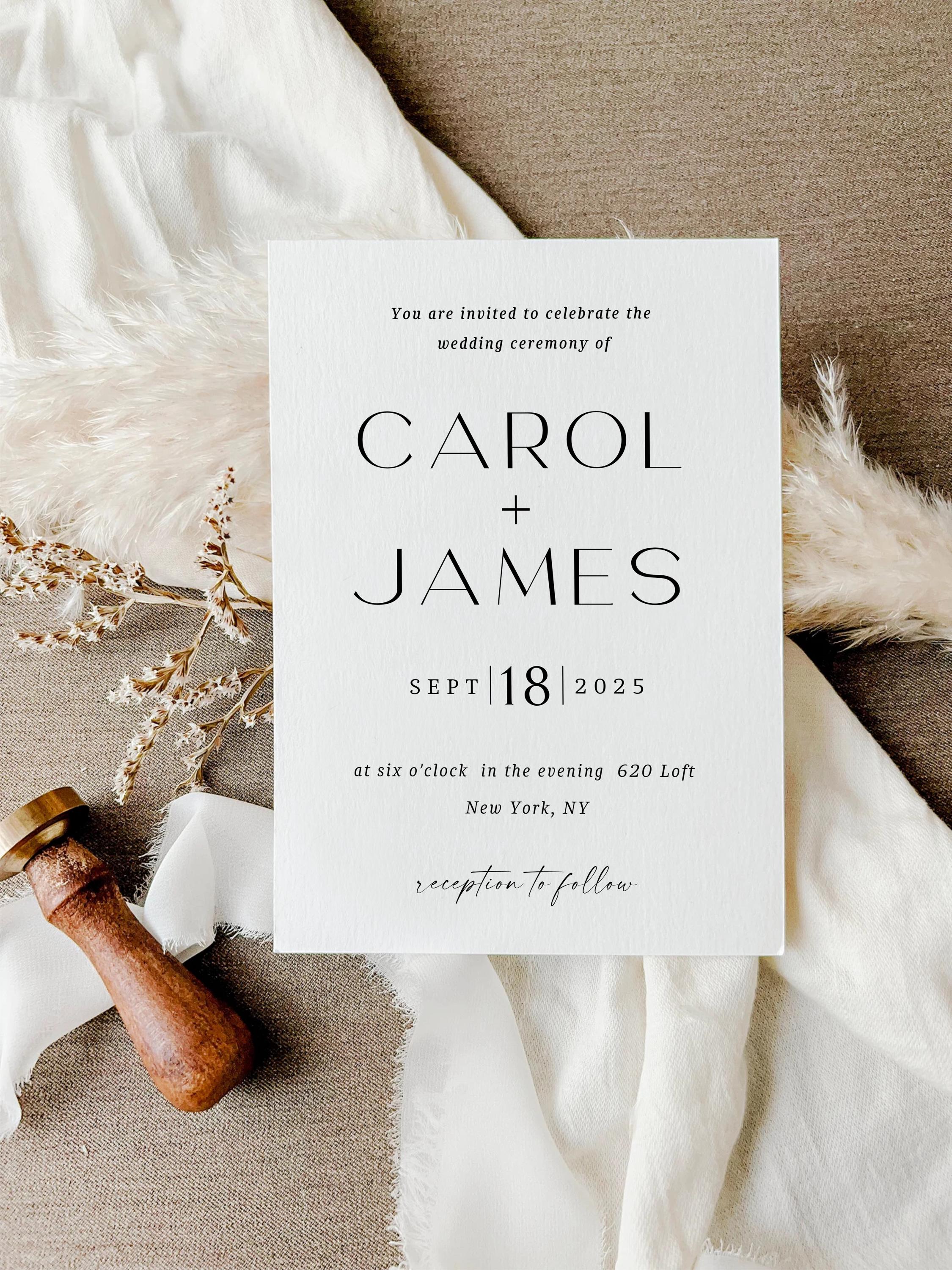 Minimalist Wedding Invitation Template: Modern Canva Design (Digital Download