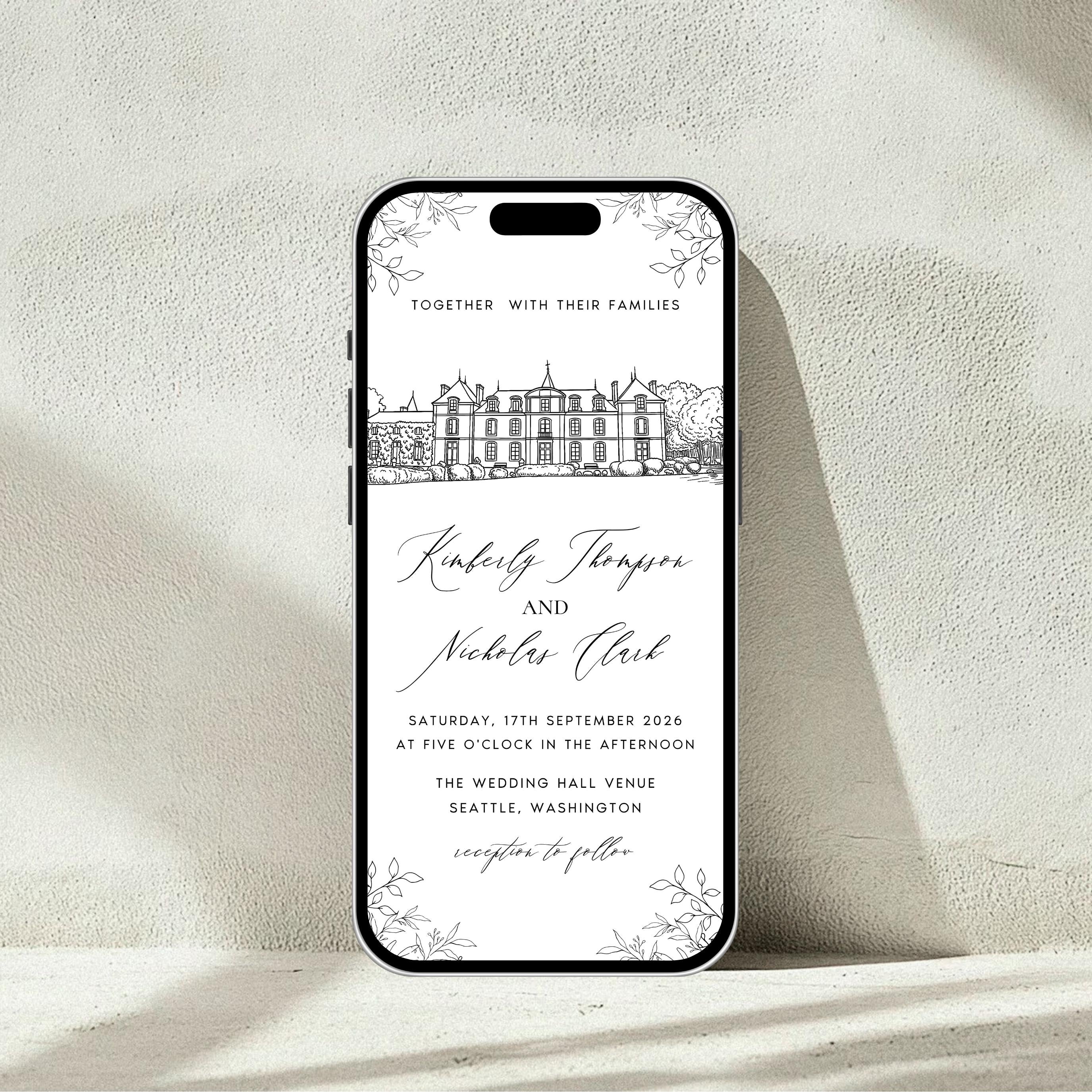 Personalized Wedding Venue Sketch Invitation Suite, Fully Editable DIY Canva Template, Wedding Stationery Bundle
