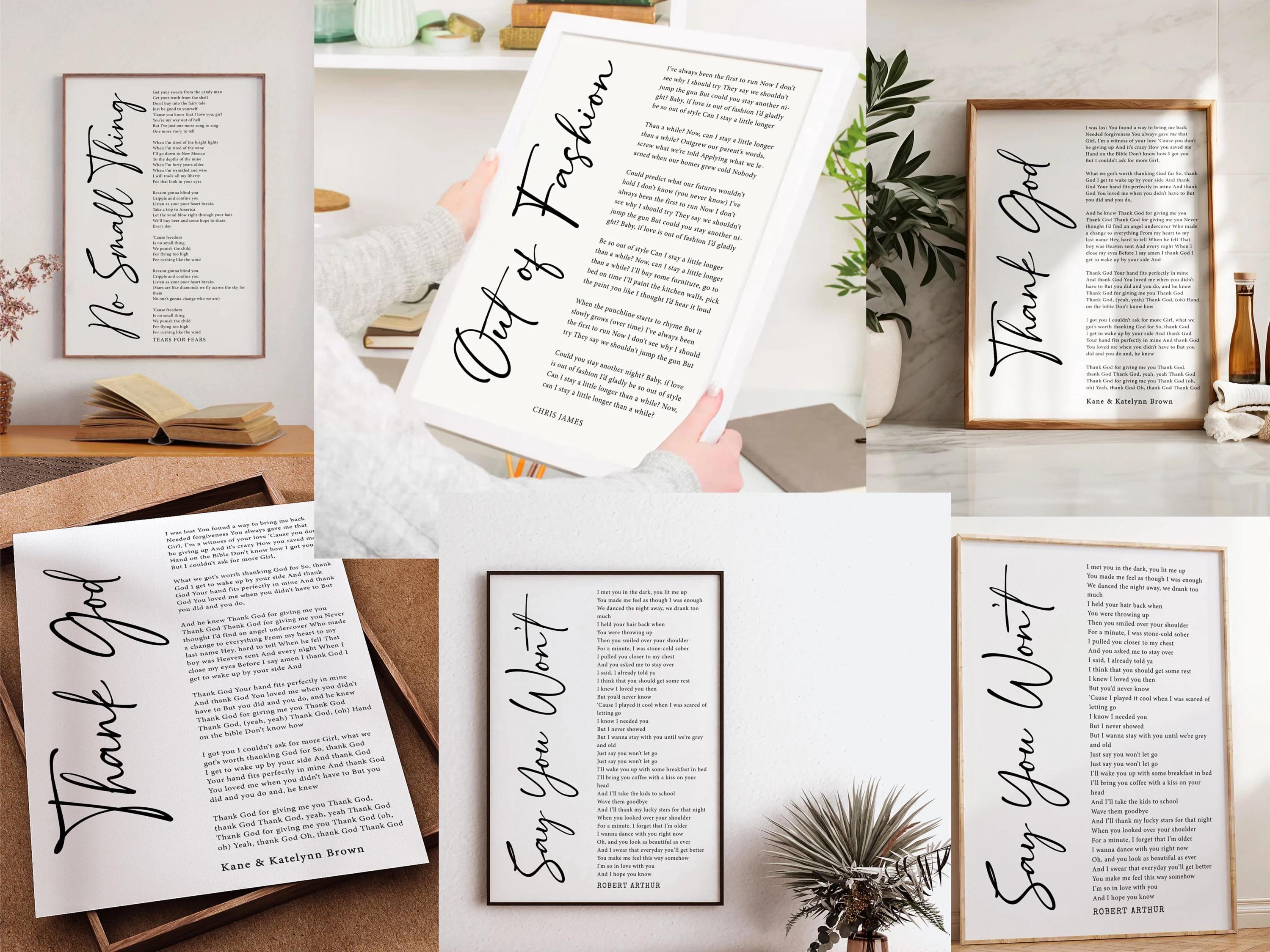 Personalized Wedding Song Lyrics Print: Custom Anniversary Wall Art