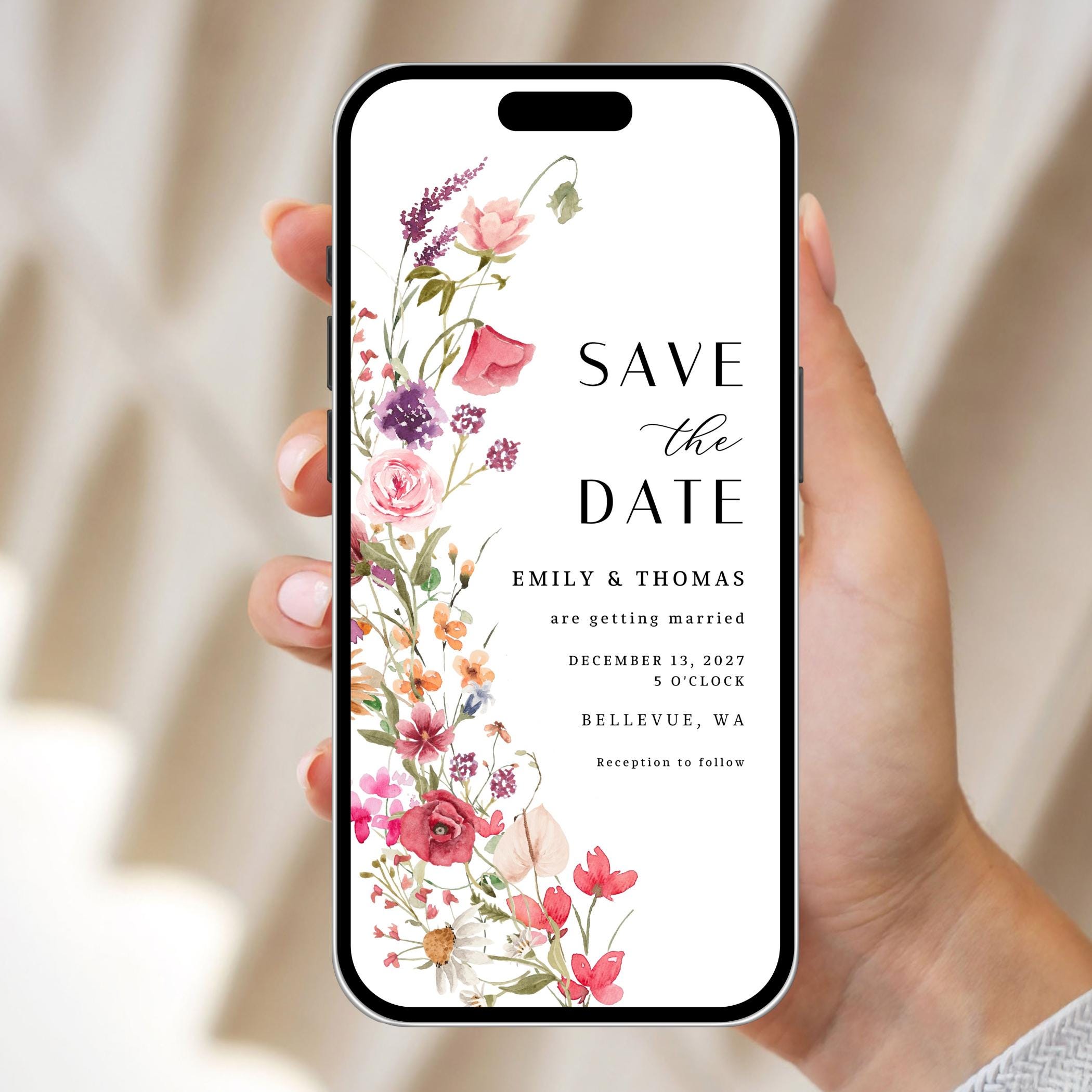 Wildflower Save the Date Template: Boho Floral Mobile Invite (Digital)