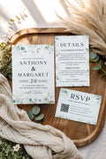 Sage Greenery Wedding Invitation Template, Flower Invite (Canva Template)