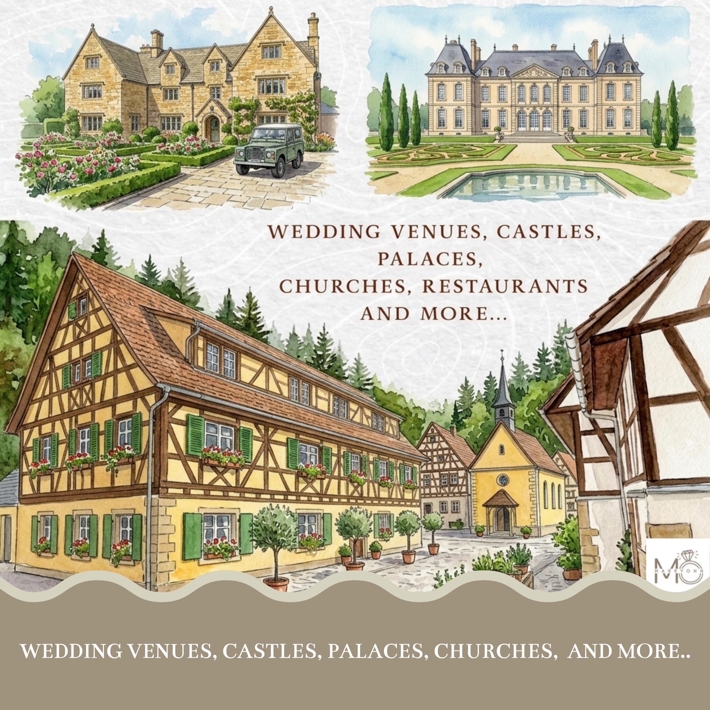 Custom Watercolor Wedding Venue Illustration - Anniversary Gift (Digital Download)