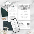 Personalized Wedding Venue Sketch Invitation Suite | Modern Wedding Stationery Bundle | Editable Canva Template