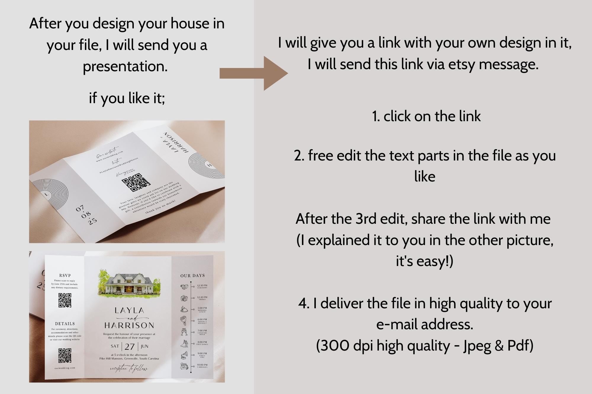 Watercolor Venue Wedding Invitation, Editable Gatefold Canva Template, Custom Invite