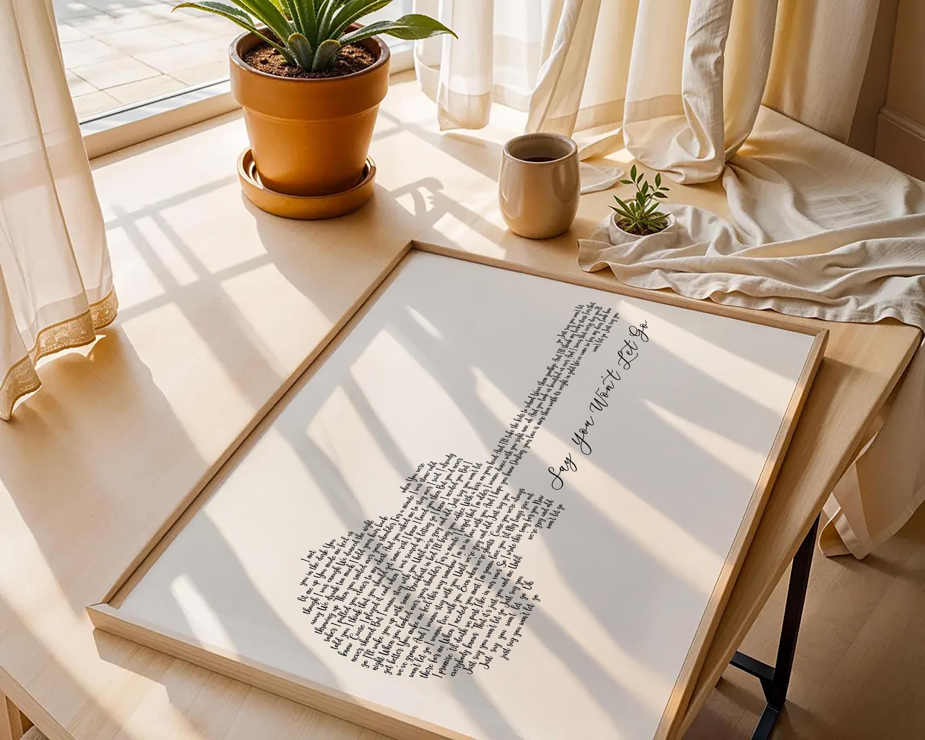Custom Song Lyrics Guitar Art Print, Anniversary Gift (Digital Download)