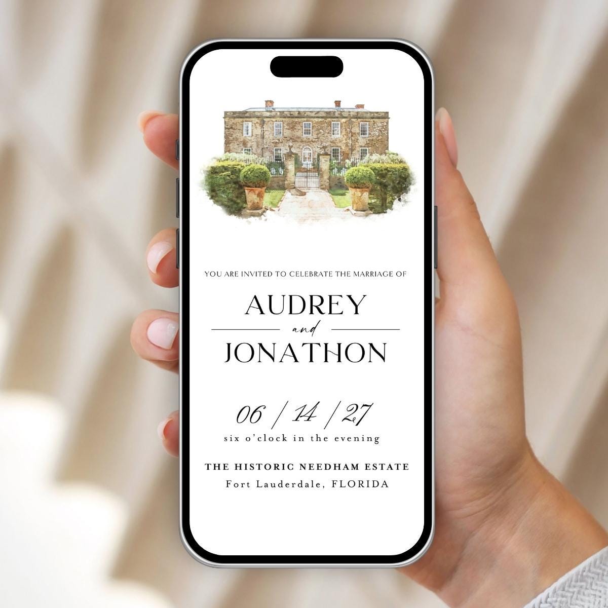 Digital Venue Sketch Save the Date: Watercolor Wedding Invitation (E-vite)