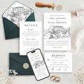 Personalized Wedding Venue Sketch Invitation Suite, Fully Editable DIY Canva Template, Wedding Stationery Bundle