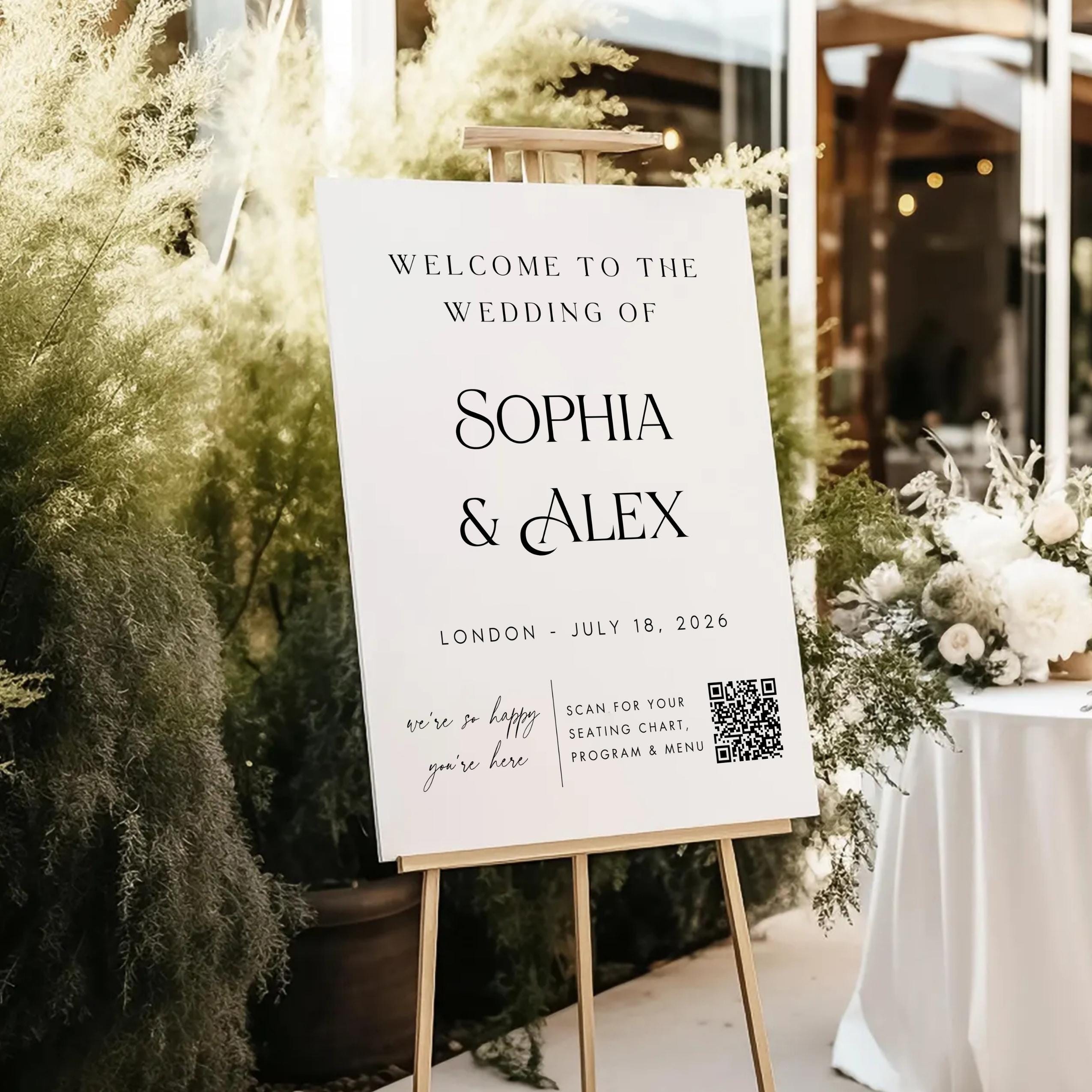 Wedding Seating Chart Website: Digital QR Code Sign - Editable Canva