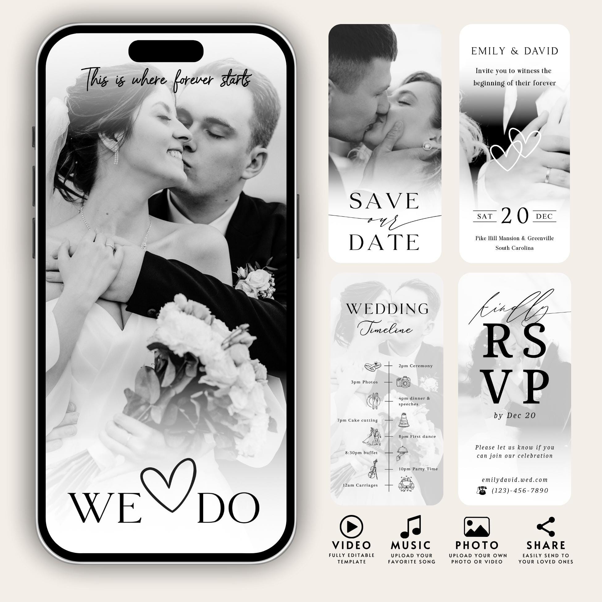 Animated Wedding Video Invitation: Photo & Music Template (Canva)