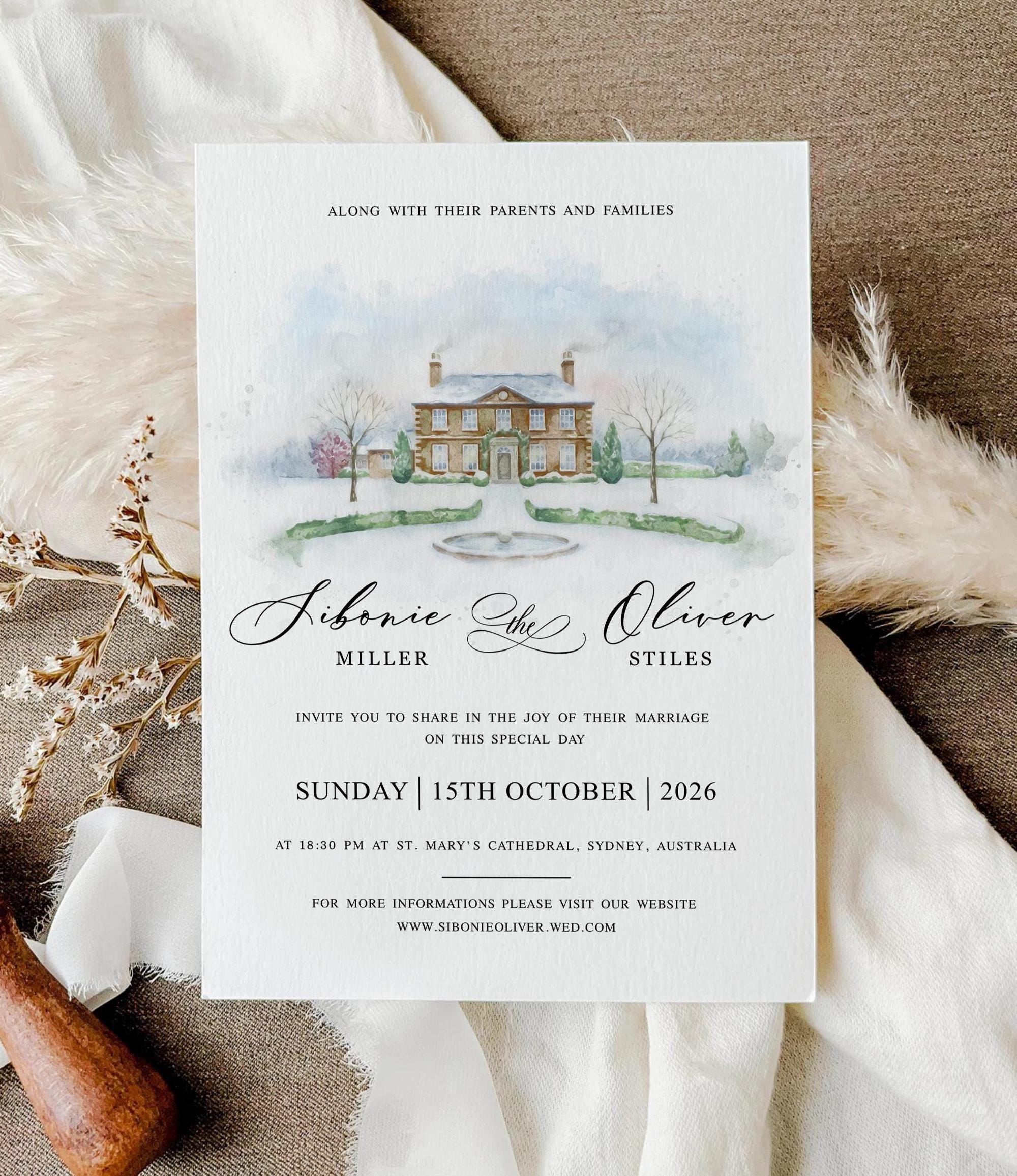 Watercolor Wedding Venue Invitations | Custom Venue digital, Modern Illustration Invite, Editable Canva Template