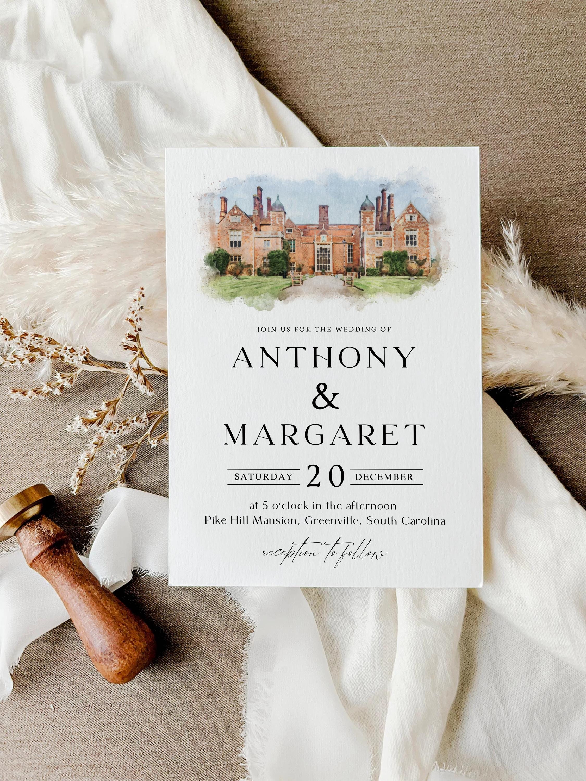 Custom Watercolor Wedding Venue Invitation Template (DIY Canva Edit)