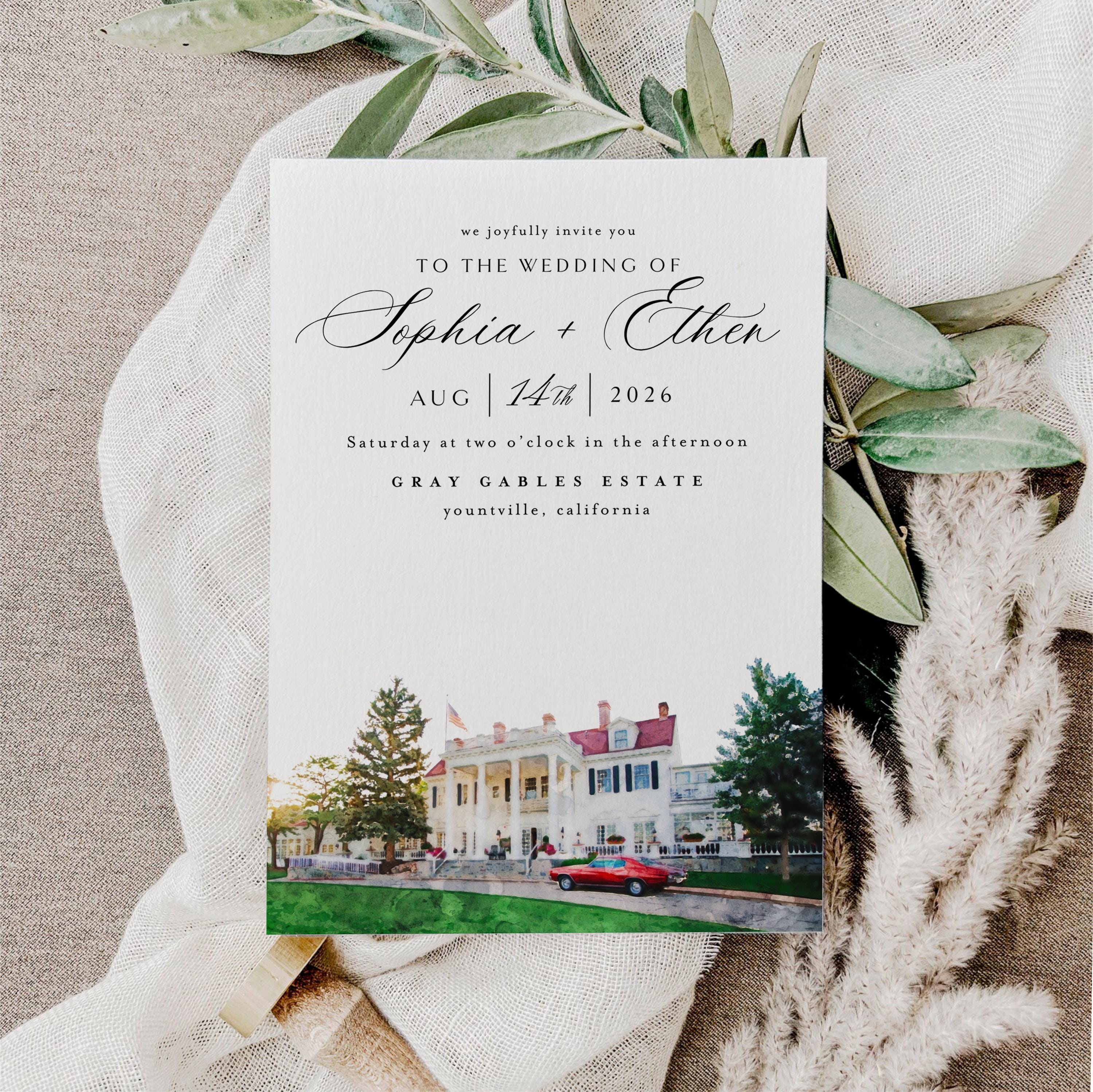 Custom Watercolor Venue Wedding Invitation Template (Digital Download)