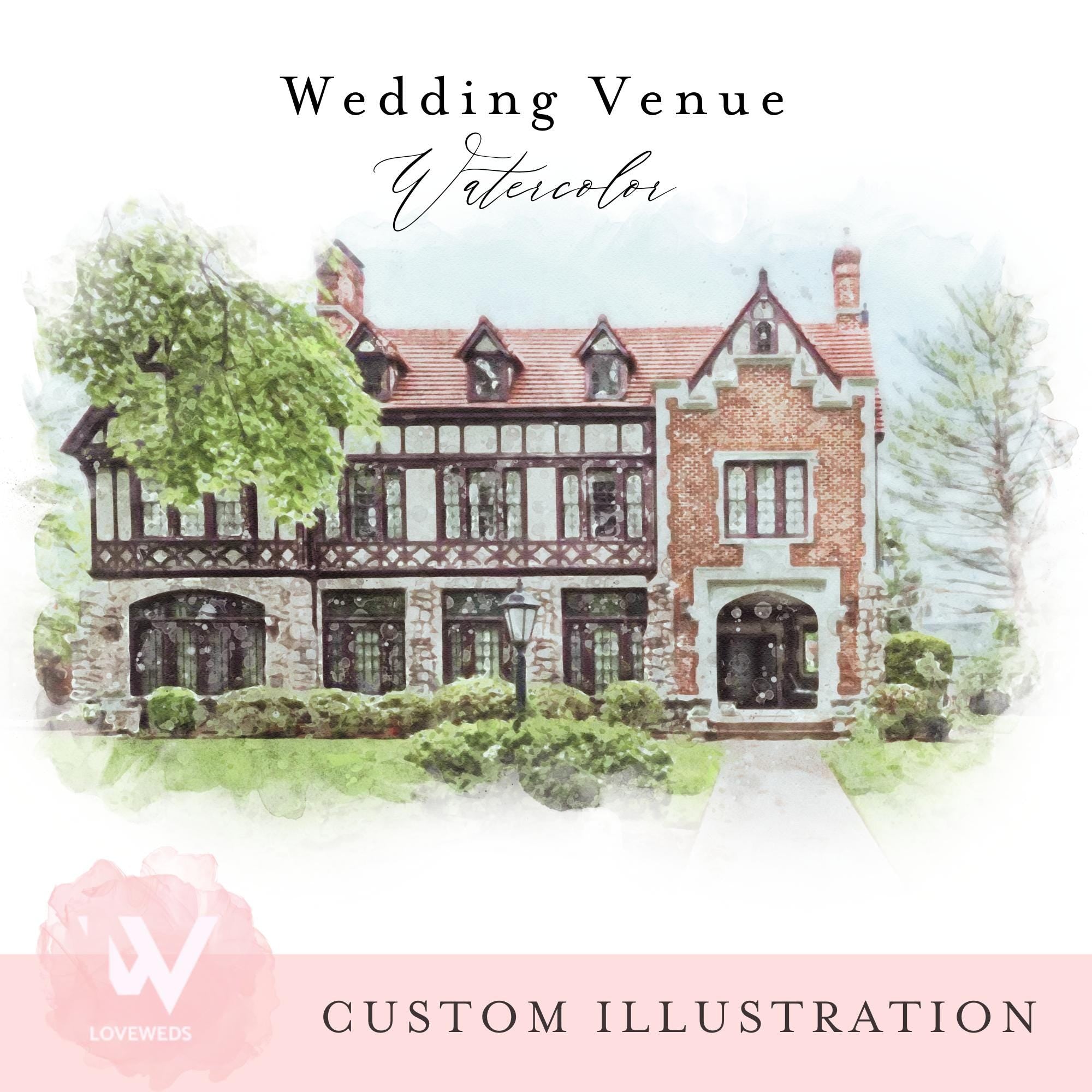 Custom Watercolor Wedding Venue Illustration (Digital Download)