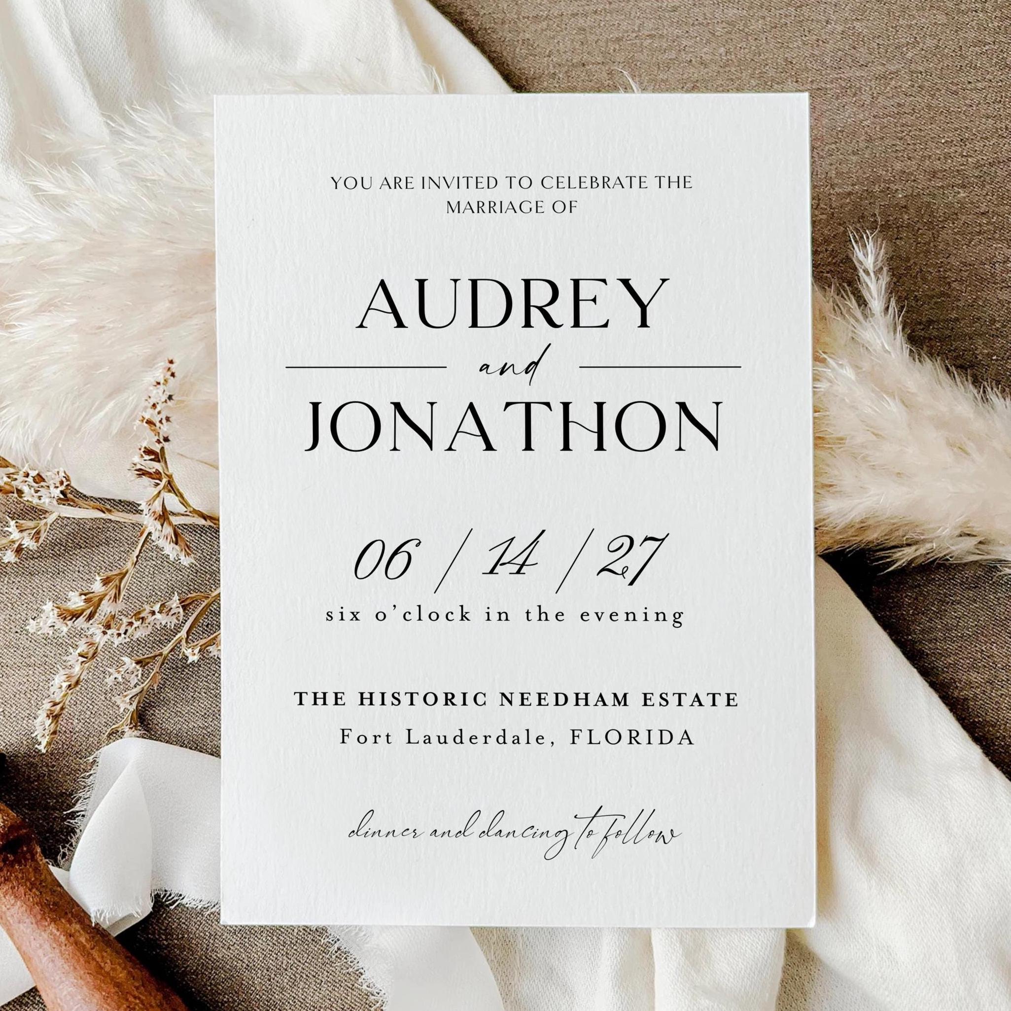 Minimalist Wedding Invitation Template: Modern Canva Invite (Digital Download
