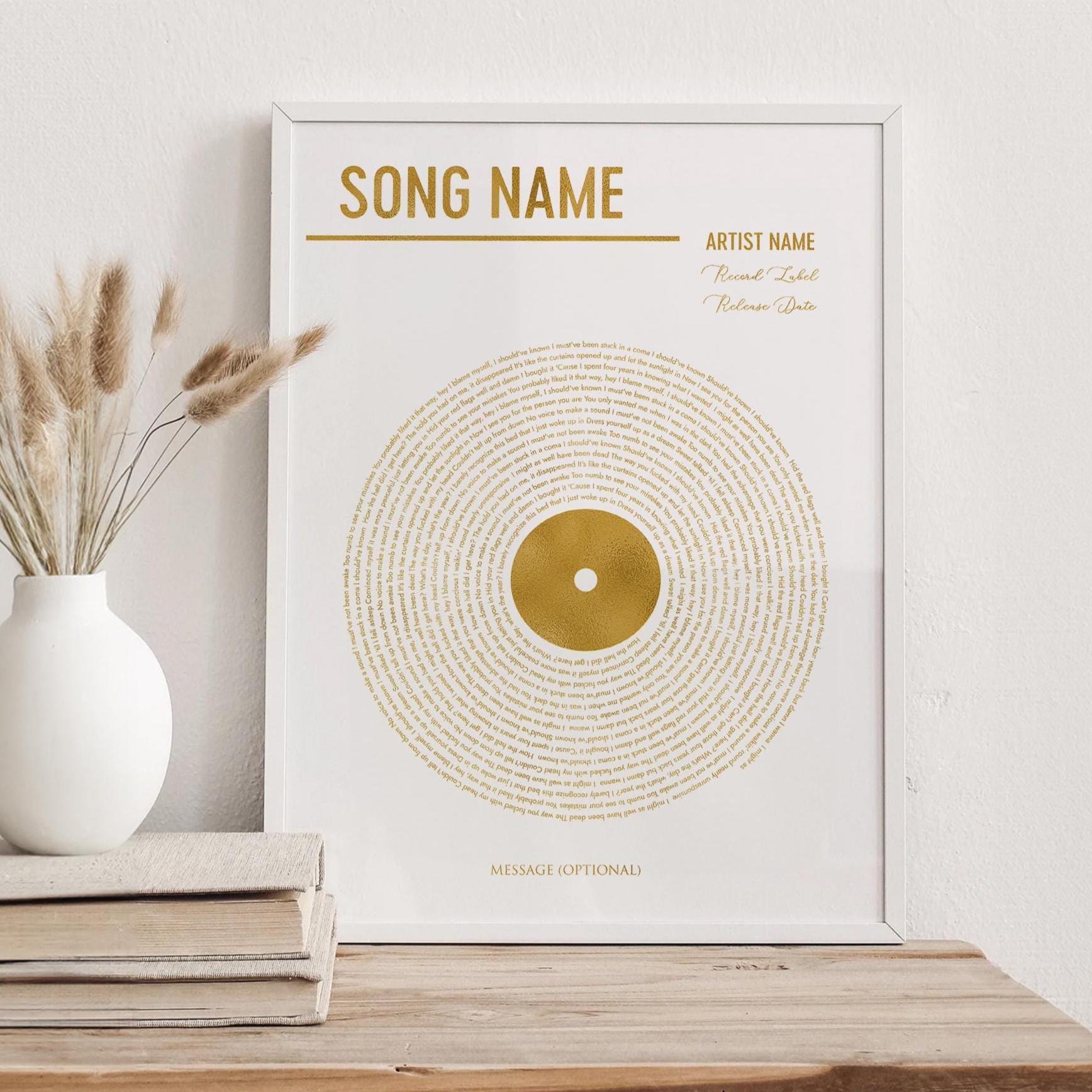 Vinyl Record Song Lyrics Print - Personalized Digital Art