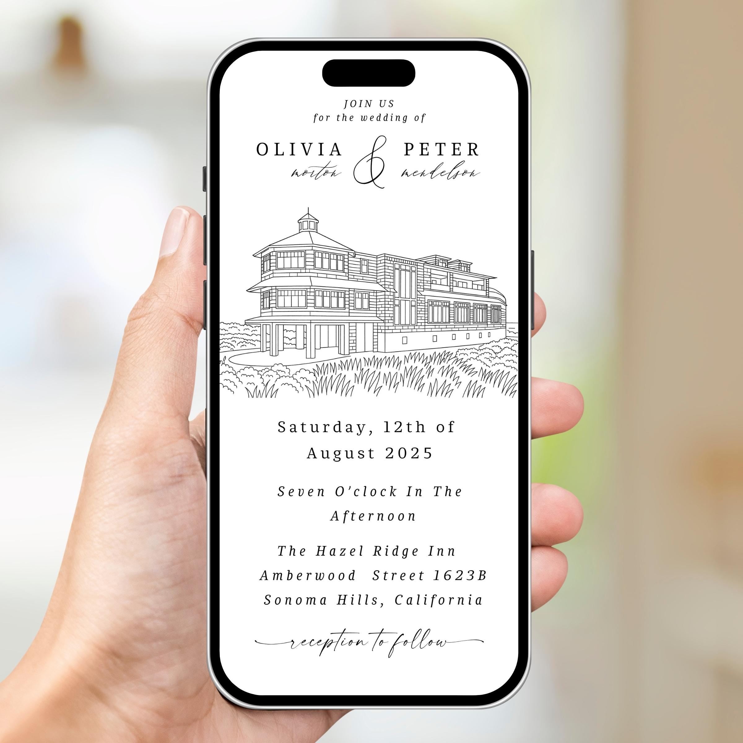 Digital Venue Sketch Save the Date: Personalized E-vite (JPEG, PNG, PDF