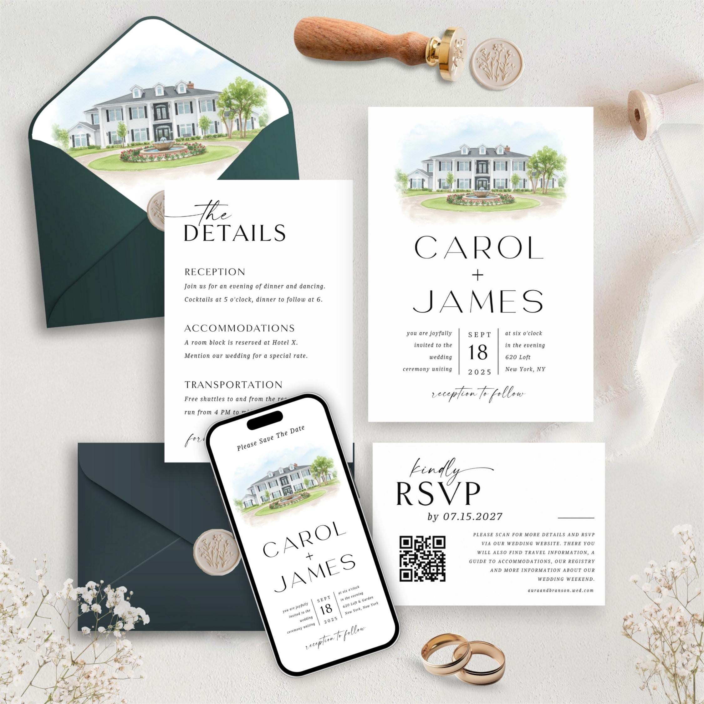 Custom Watercolor Venue Wedding Invitation | Editable Canva Invite Template | Modern Wedd Template,