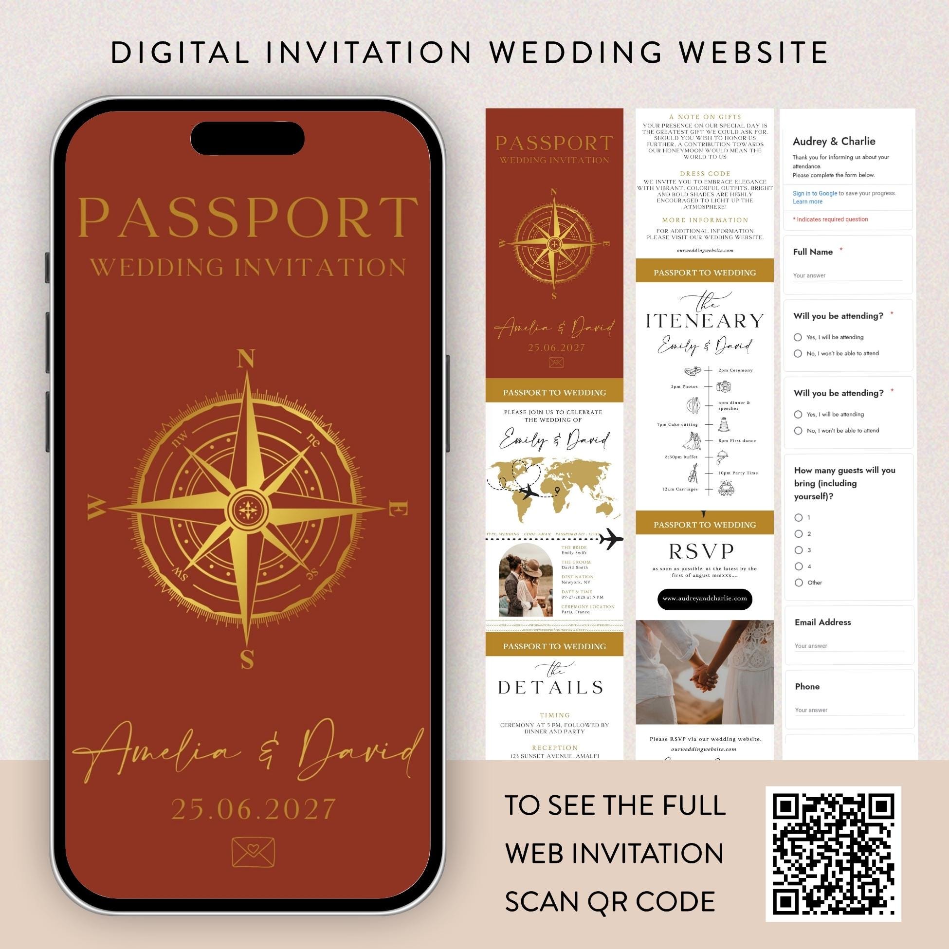 Digital Wedding Invitation Website: RSVP, Map, Countdown (Canva Template)